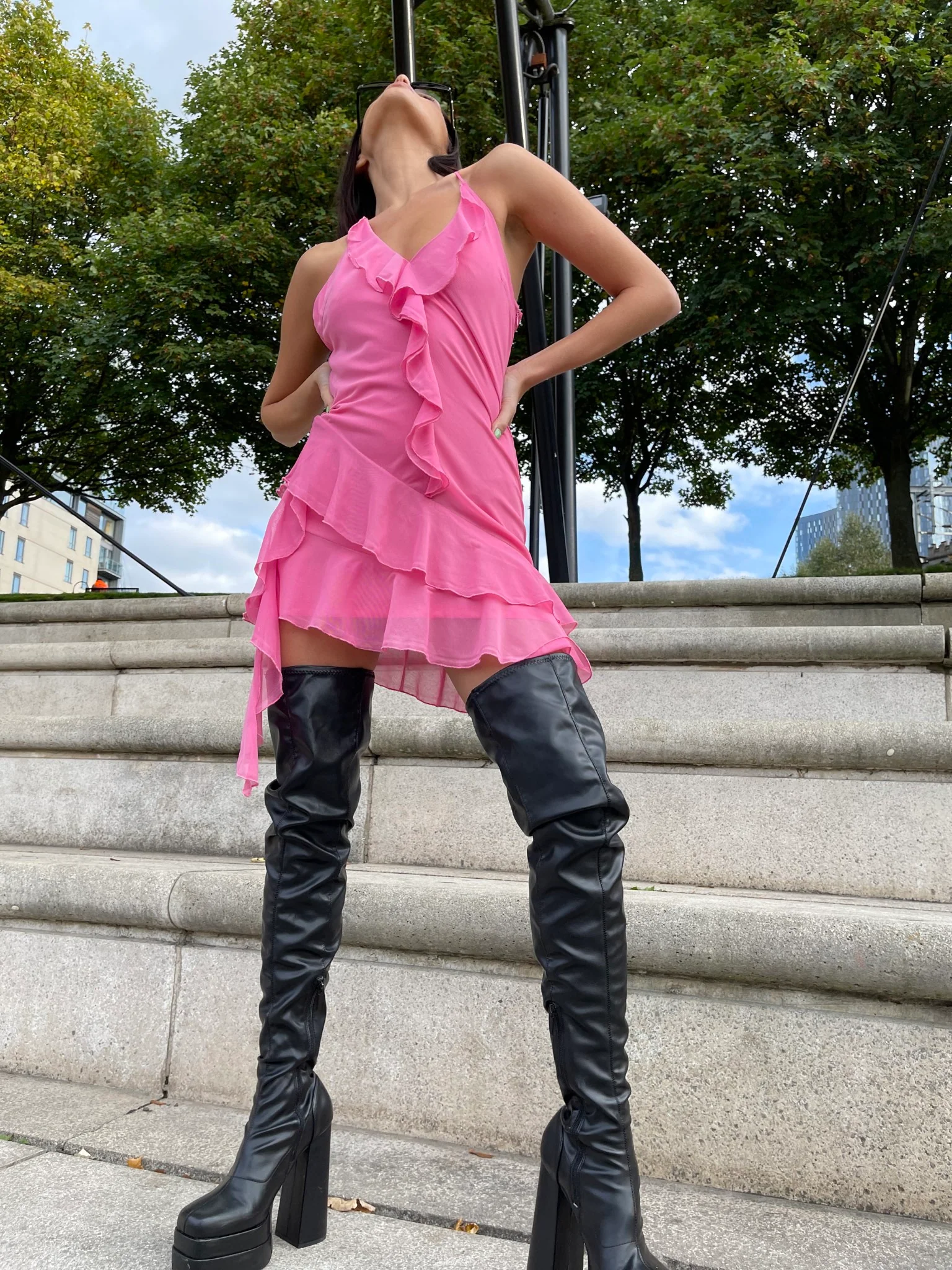 Fuchsia Ruffle Halterneck Mini-dress - Image 4