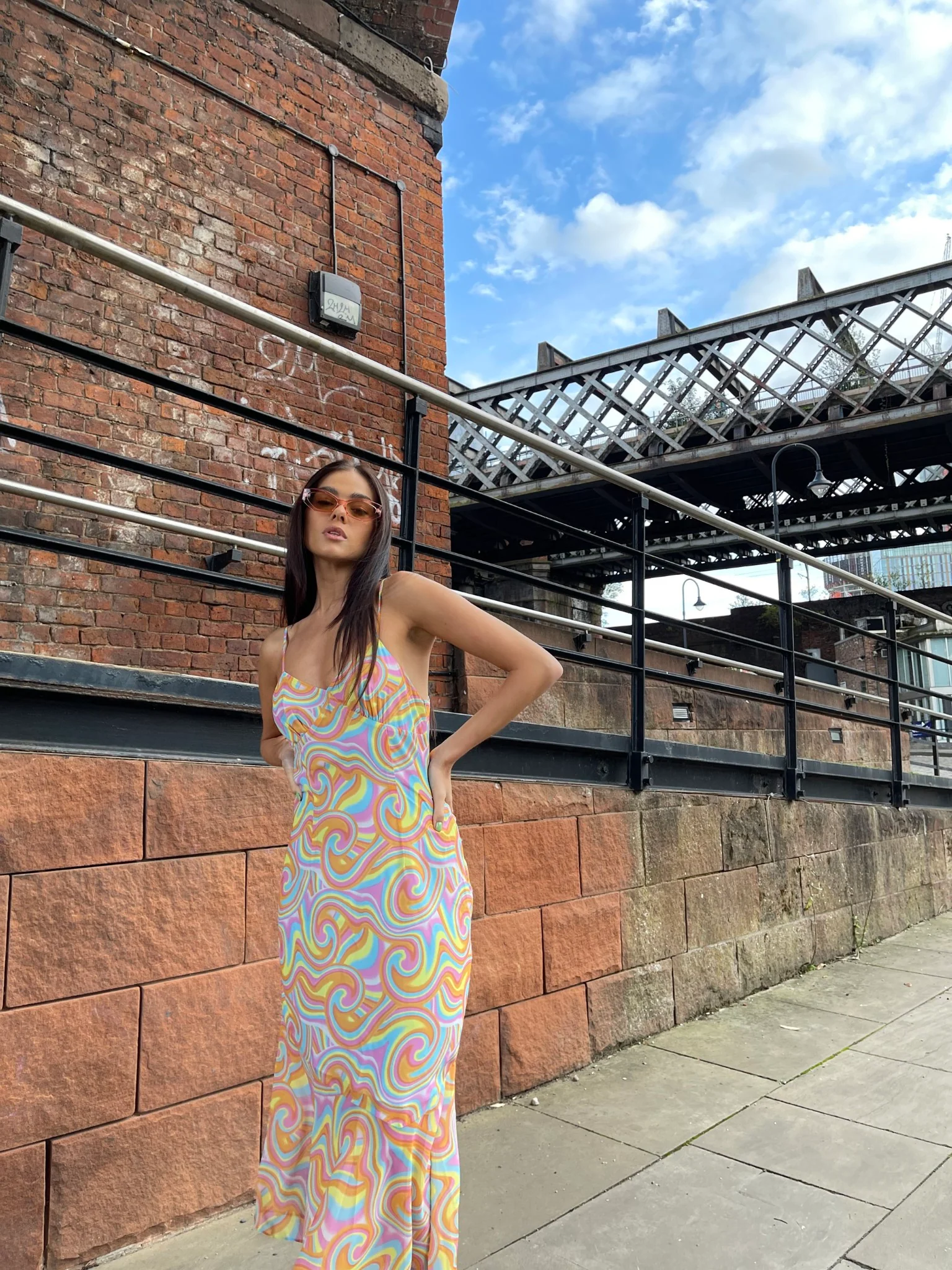 Rainbow Swirl Asymmetric Hanky Hem Midi-dress