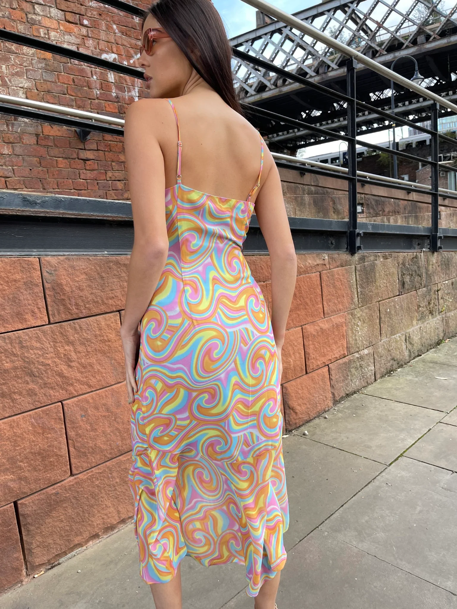 Rainbow Swirl Asymmetric Hanky Hem Midi-dress - Image 2