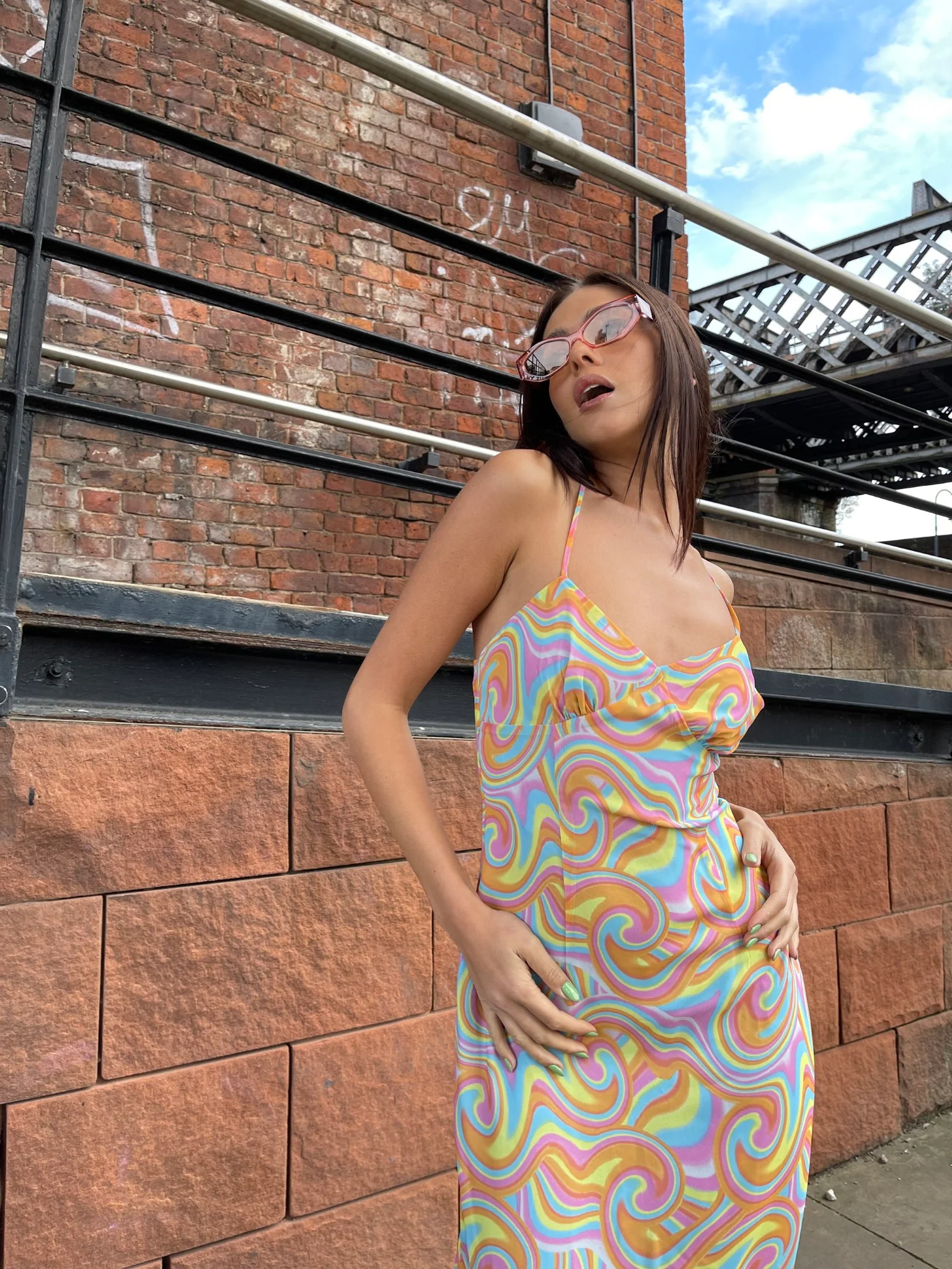 Rainbow Swirl Asymmetric Hanky Hem Midi-dress - Image 3