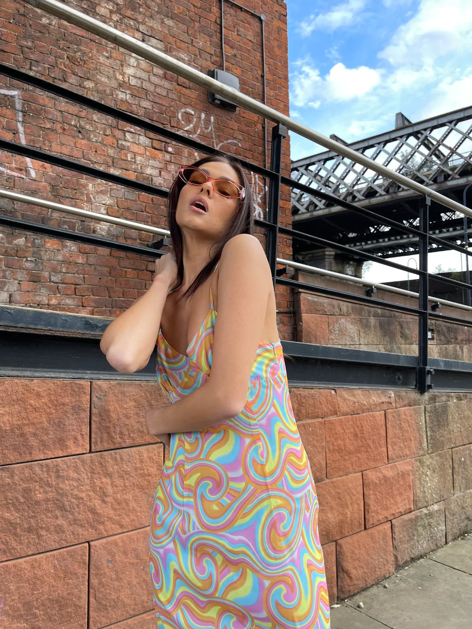 Rainbow Swirl Asymmetric Hanky Hem Midi-dress - Image 4