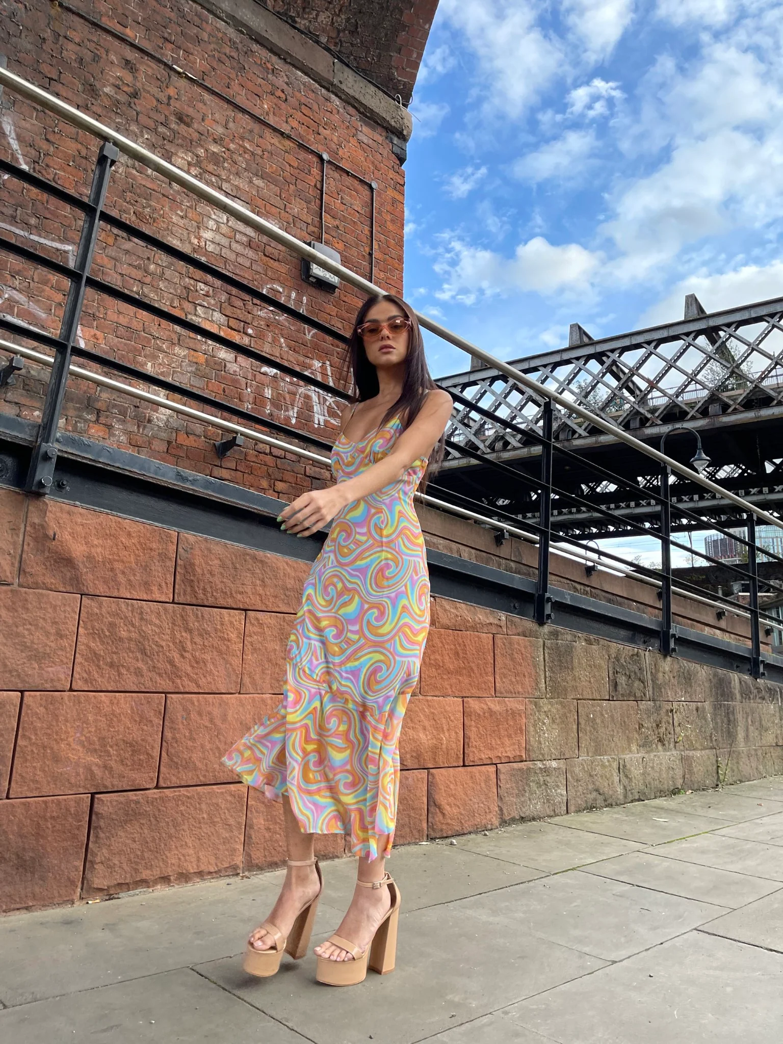 Rainbow Swirl Asymmetric Hanky Hem Midi-dress - Image 5