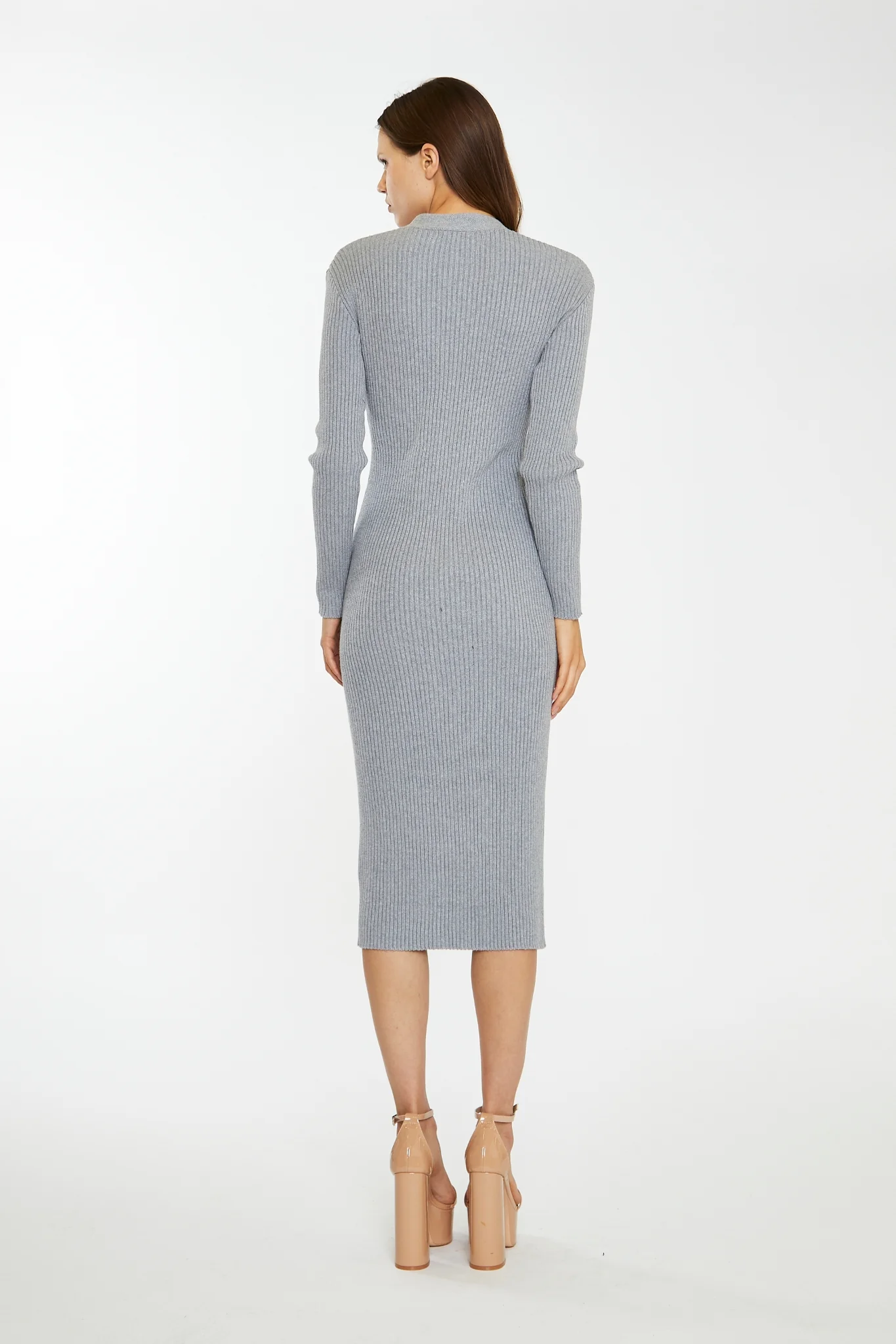 Grey-Marl Button-Down Knitted Midi-Dress - Image 2