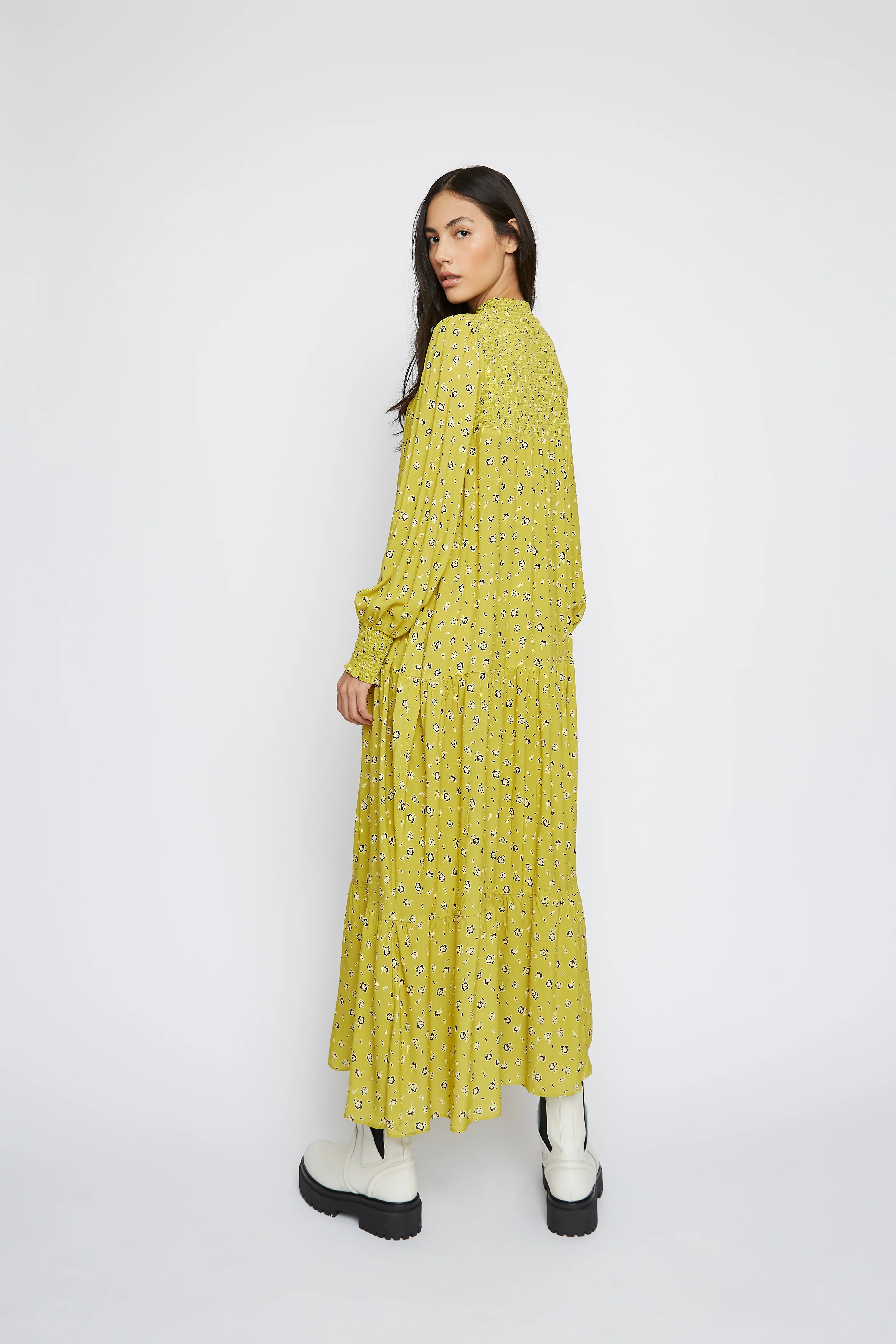 Glamorous Chartreuse Ditsy High Neck Shift Midi Dress - Image 3