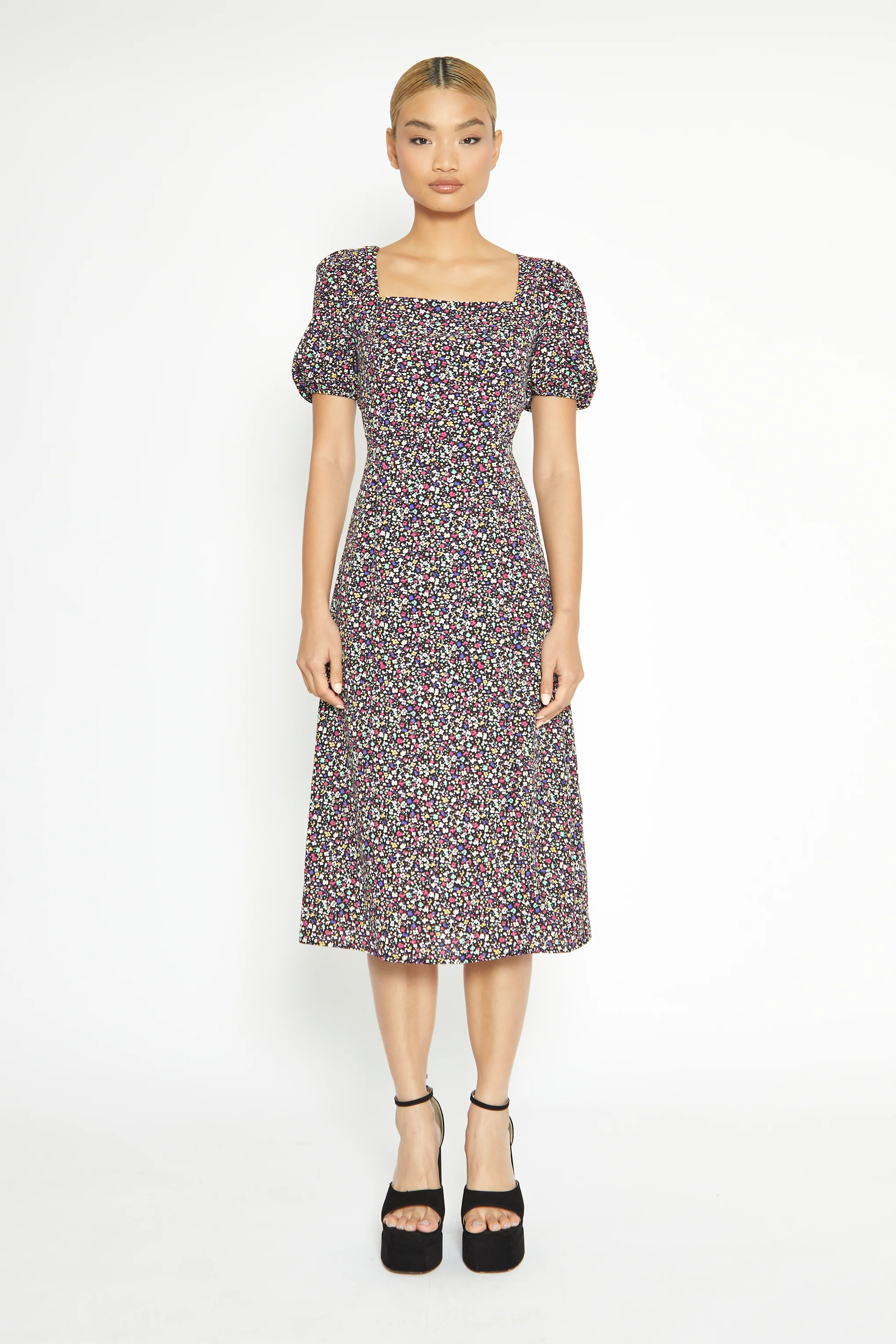 Glamorous Multi Splodge Floral Tie Back Midi Dress