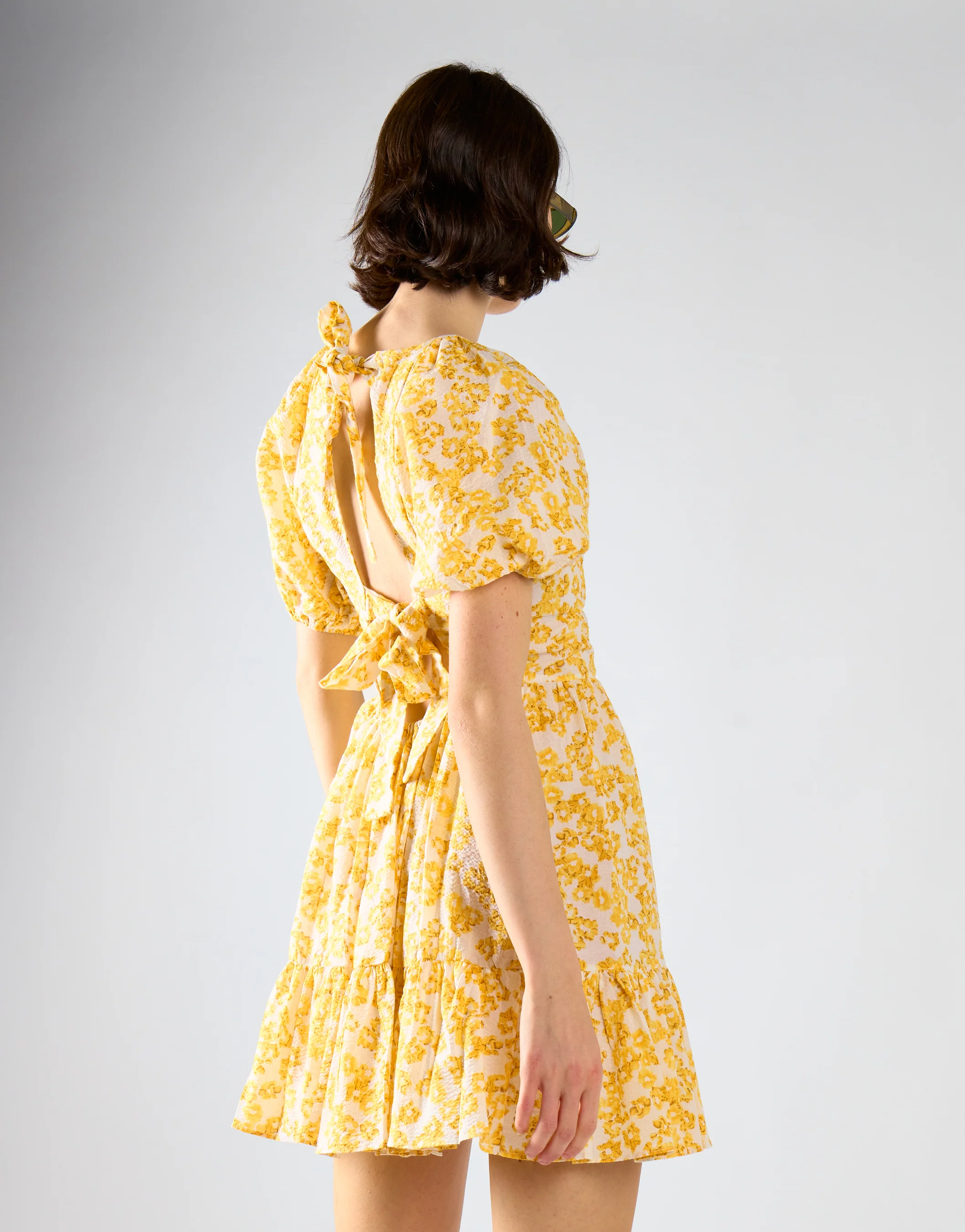 Yellow Texture Ditsy Open Back Mini Dress - Image 2