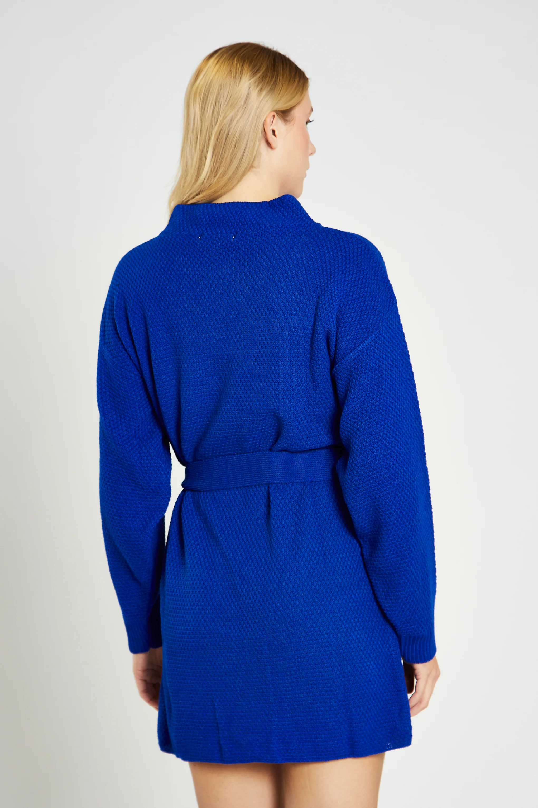 Glamorous Royal Blue Knitted Mini Dress with Tie Belt - Image 2