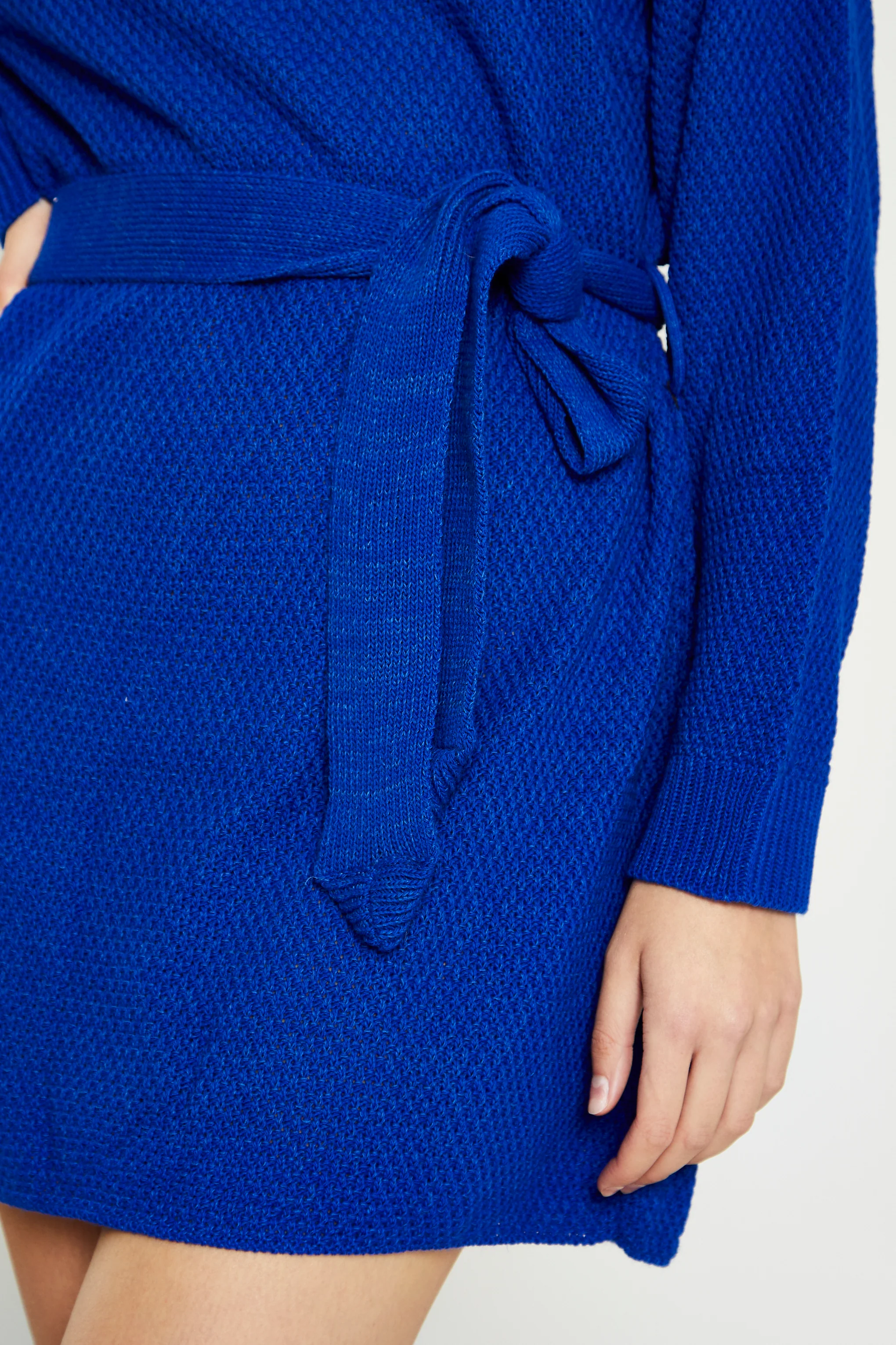 Glamorous Royal Blue Knitted Mini Dress with Tie Belt - Image 4