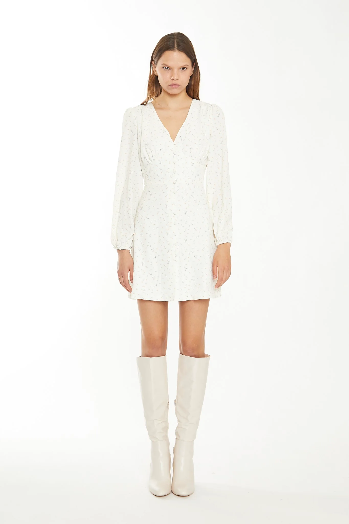 Cream Peach Ditsy Mini Dress