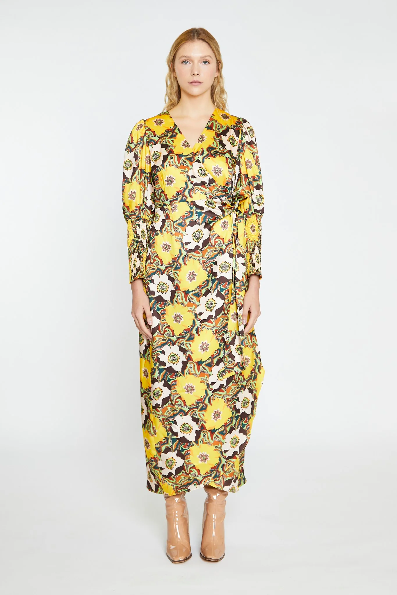 Psychedelic Multi-Floral Wrap Maxi-Dress