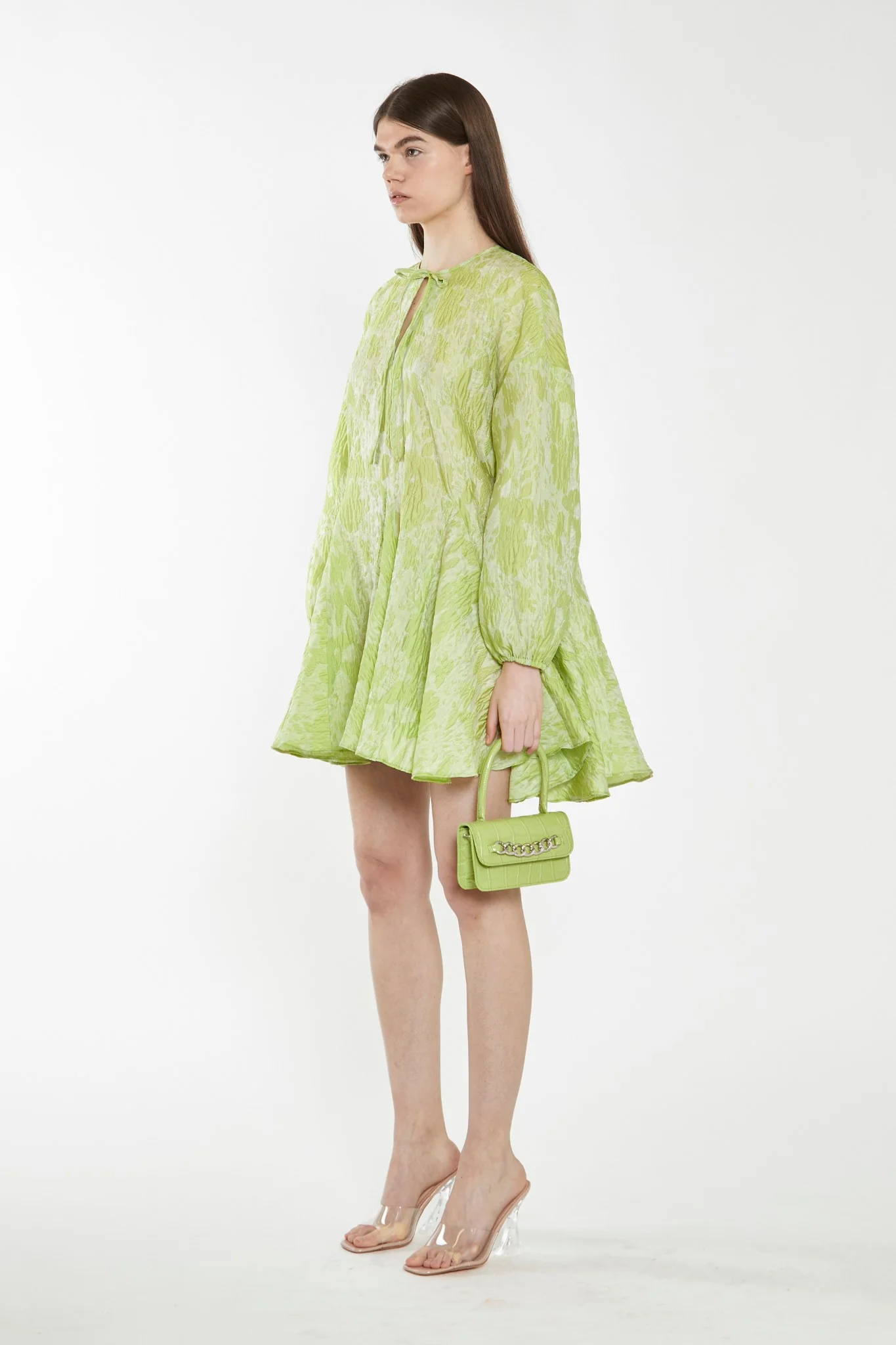Lime Organza Jacquard Oversized Mini-Dress - Image 3