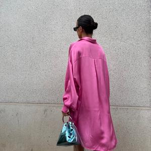 Pink Sateen Oversized Mini Shirt-Dress - Image 7