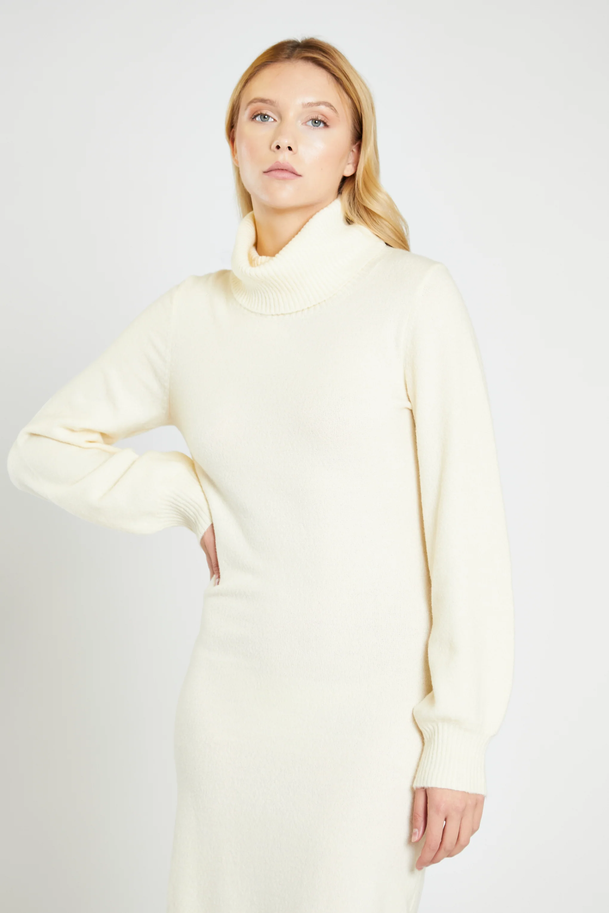 Glamorous Cream Knitted High Neck Midi Dress - Image 3