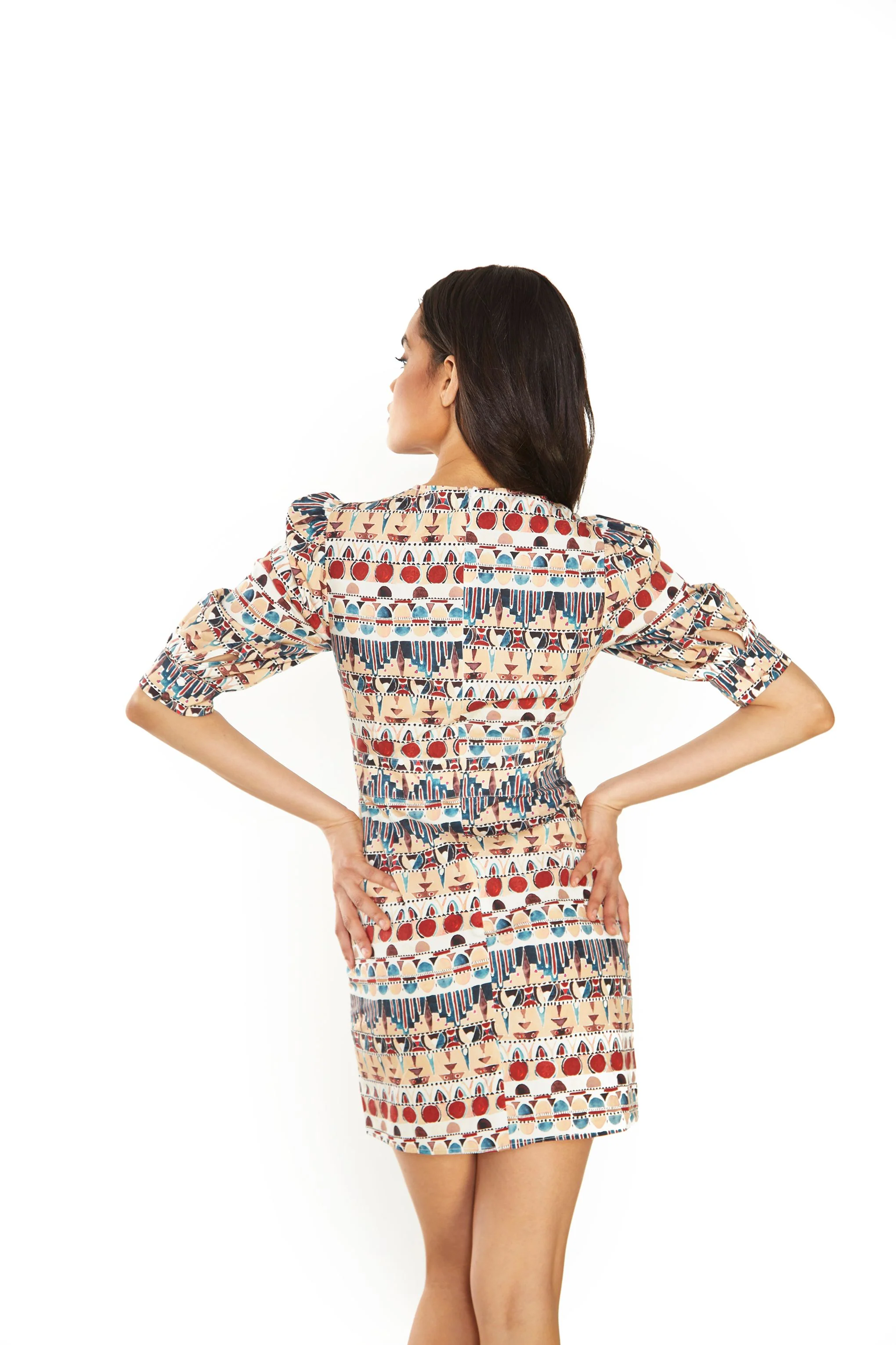 Glamorous Brown Multi Tribal V- Neck Side Split Mini Dress - Image 2