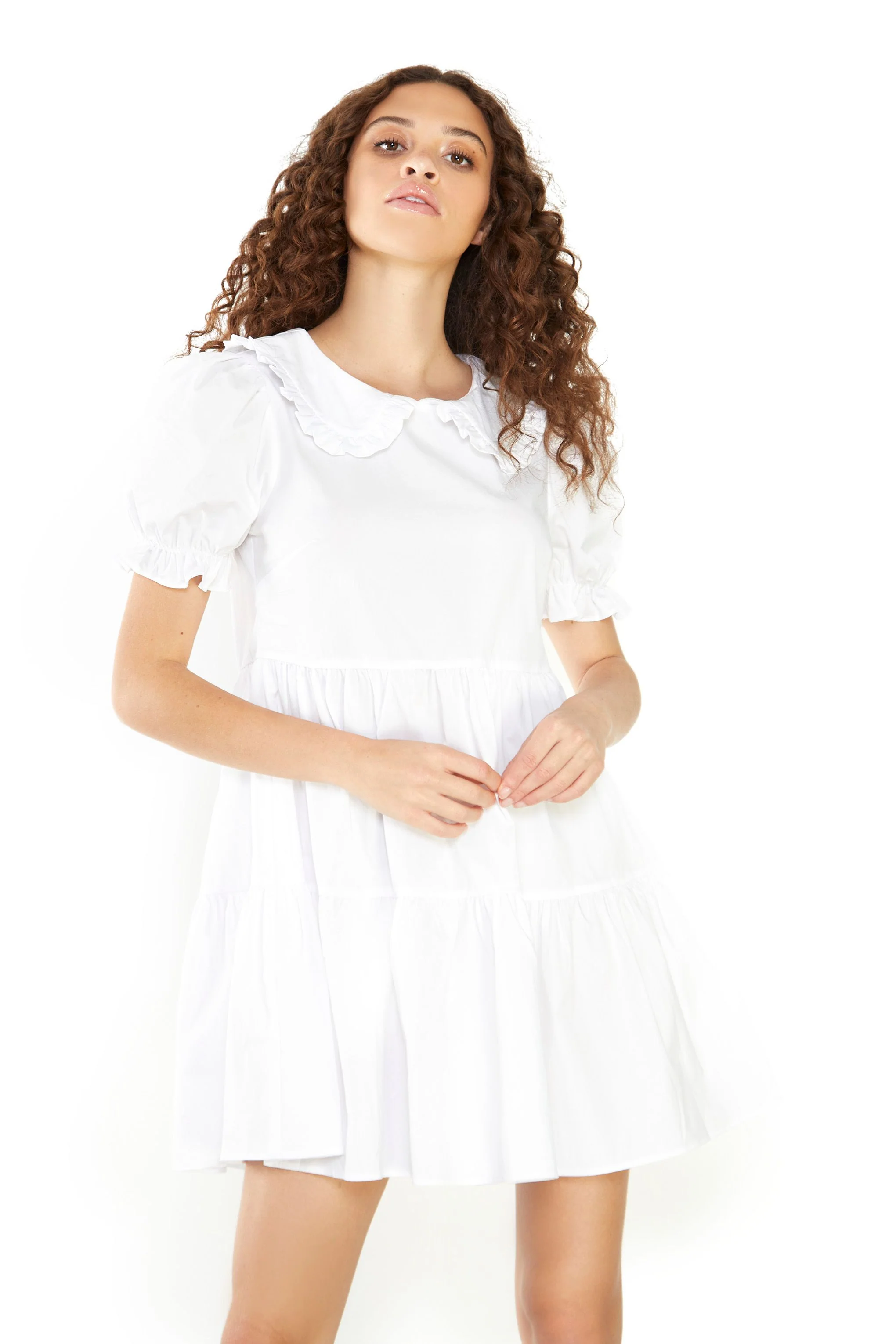 Glamorous White Collar Puff Shoulder Mini Dress - Image 3