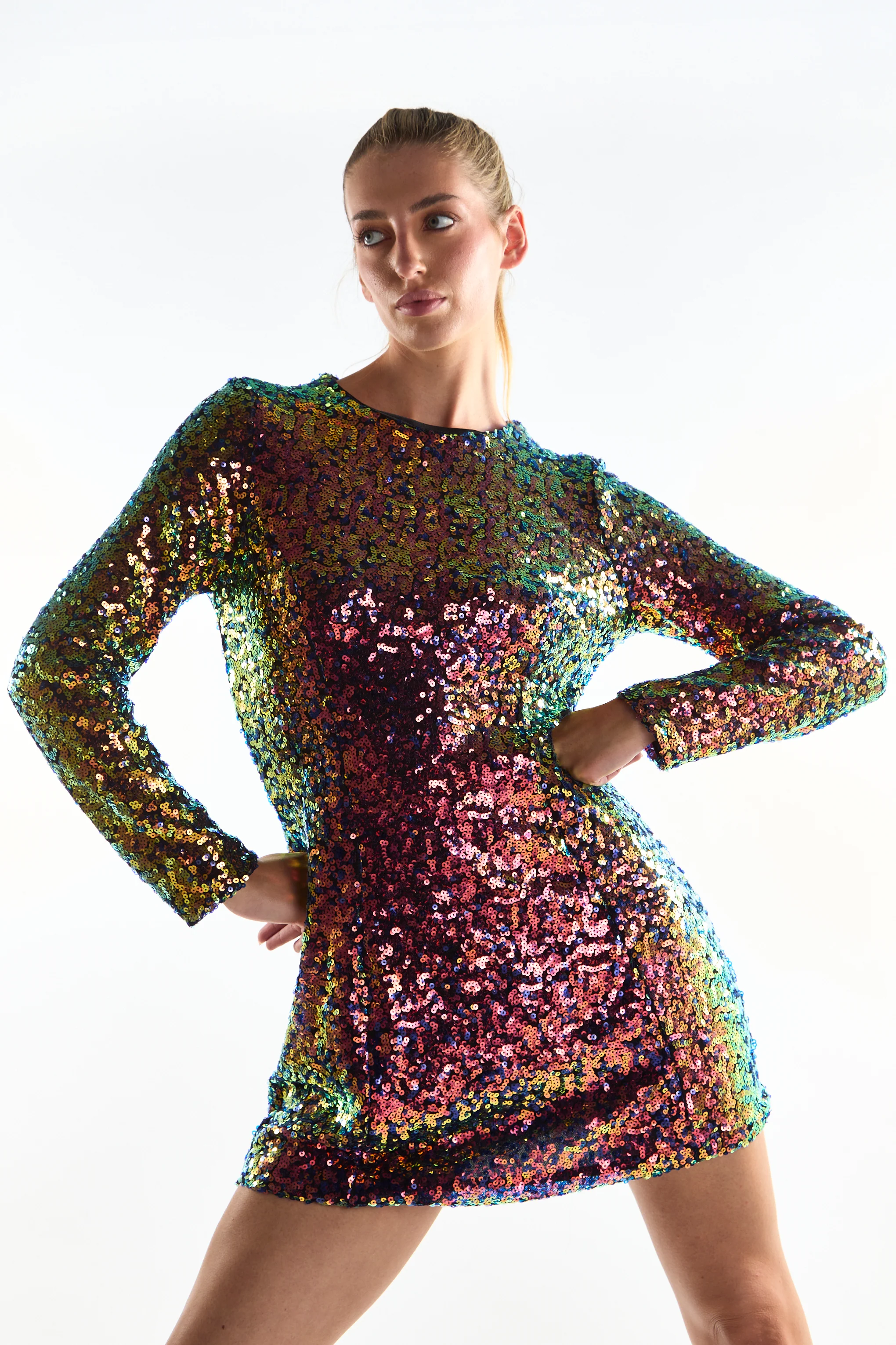 Glamorous Dark Iridescent Sequin Fitted Mini Dress - Image 2