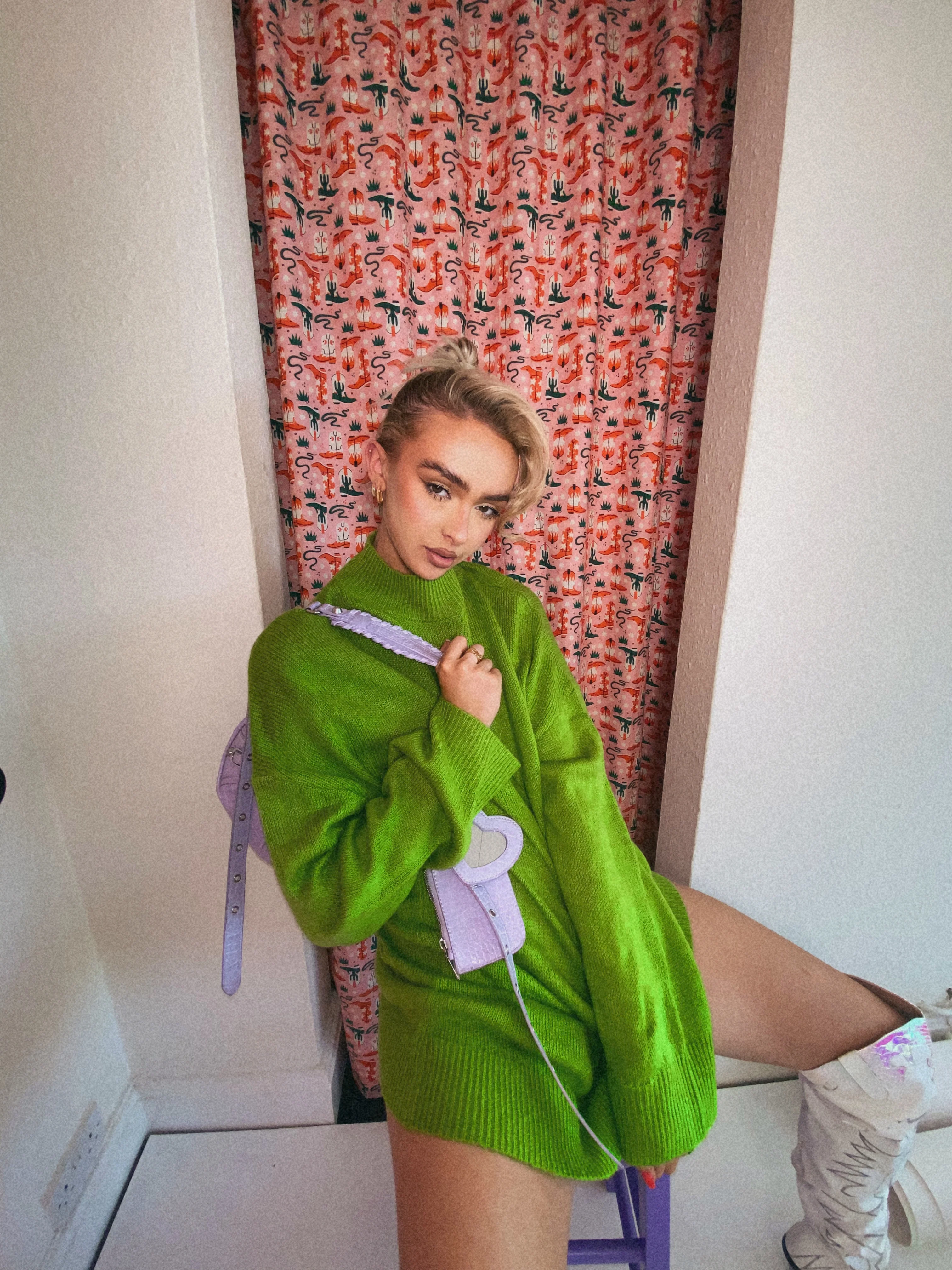 Glamorous Bright Green Knitted Mini Jumper Dress - Image 2