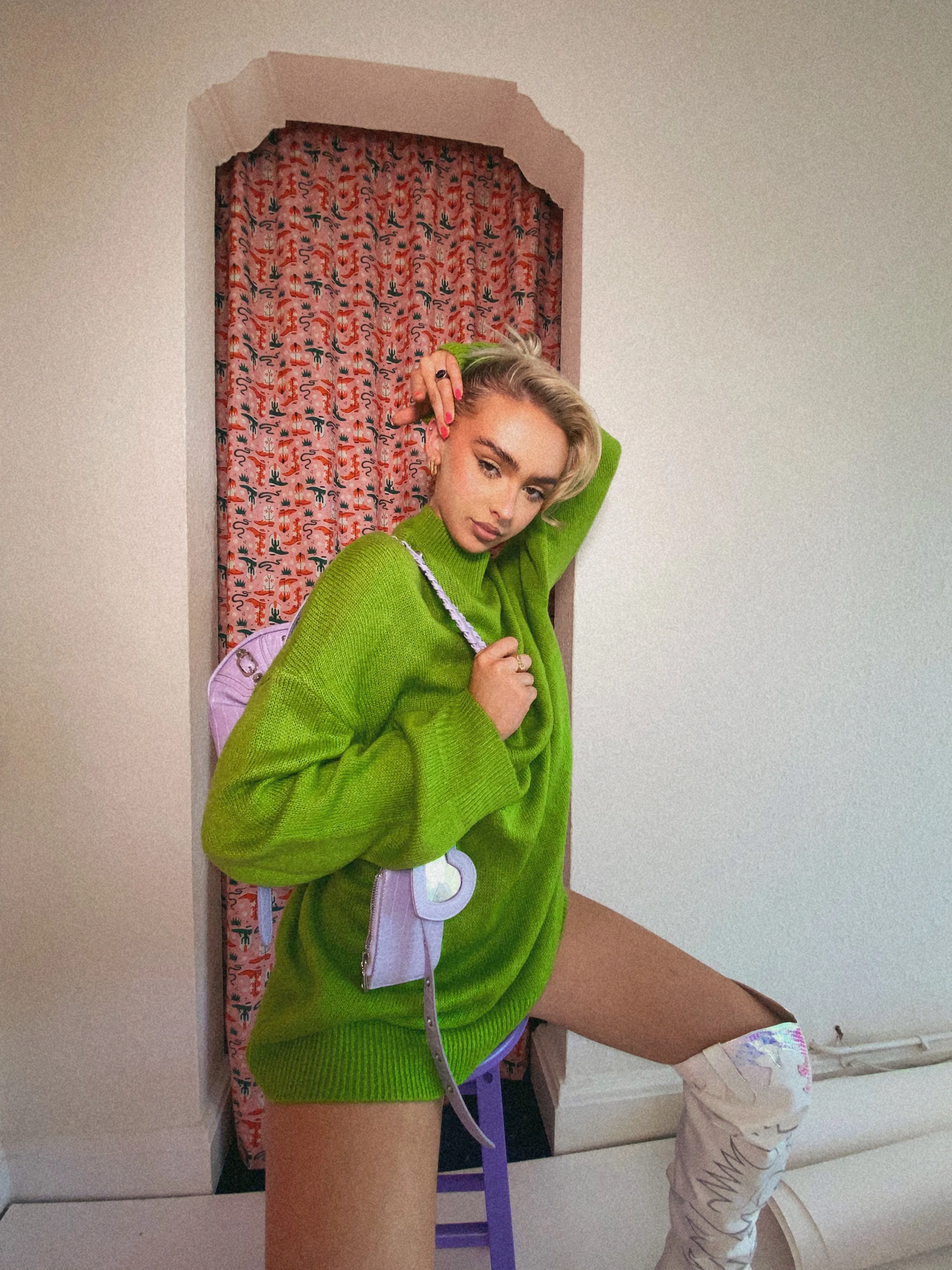 Glamorous Bright Green Knitted Mini Jumper Dress - Image 3