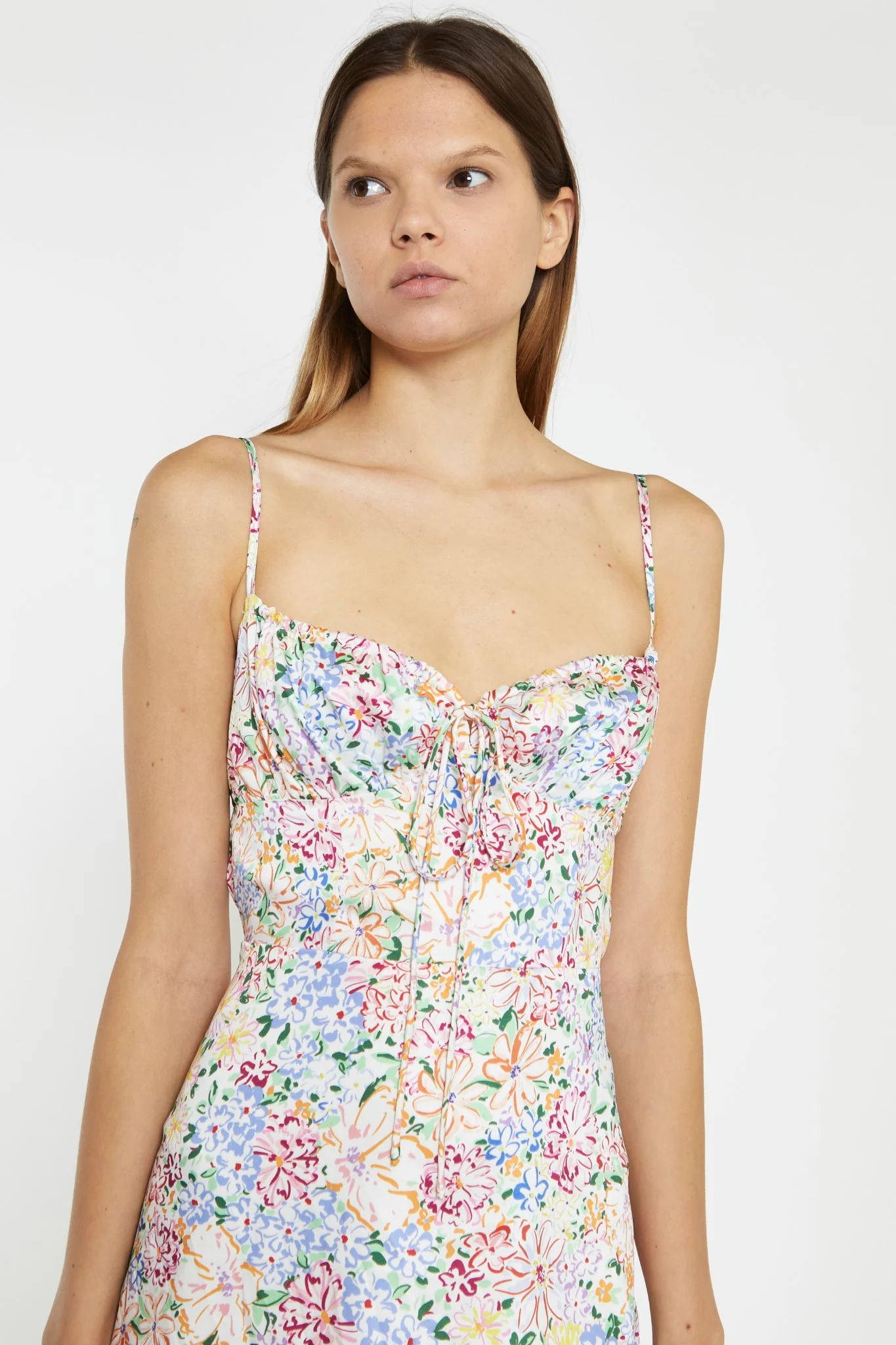 Painted Multi-Floral Tie-Back Ruched Mini-Dress - Image 2