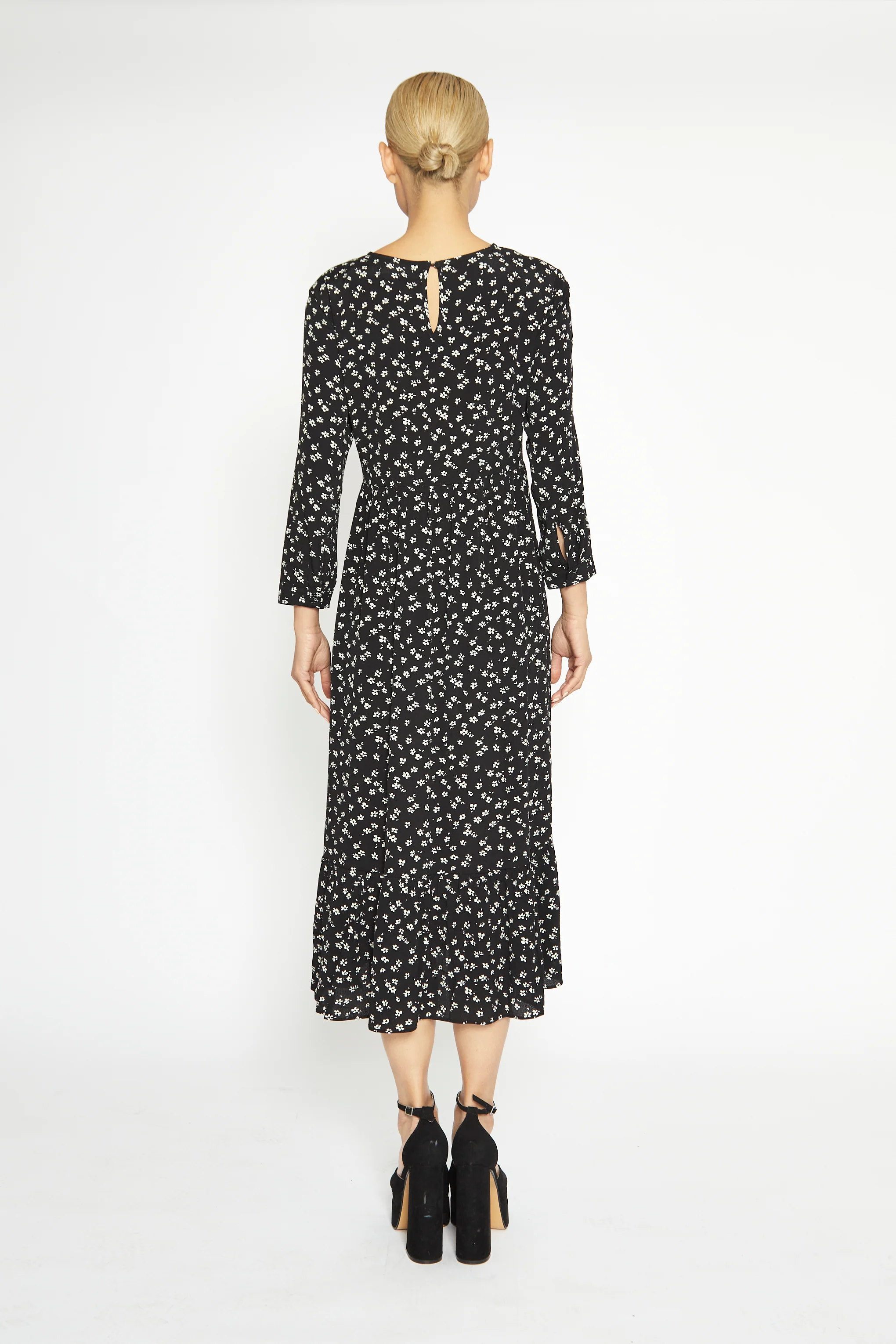 Glamorous Black Multi Rose Long Sleeve Midi Dress - Image 5