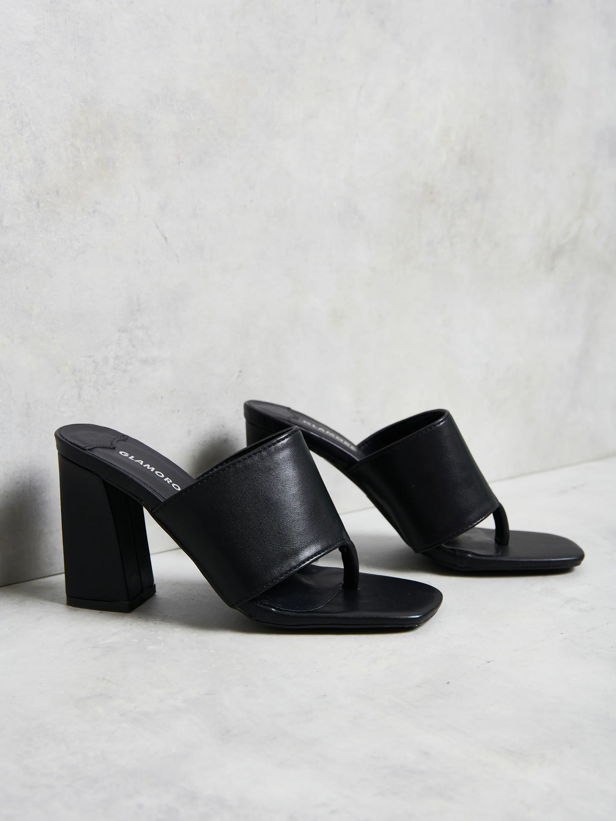 Glamorous Black Square Toe Strappy Chunky Heels - Image 4