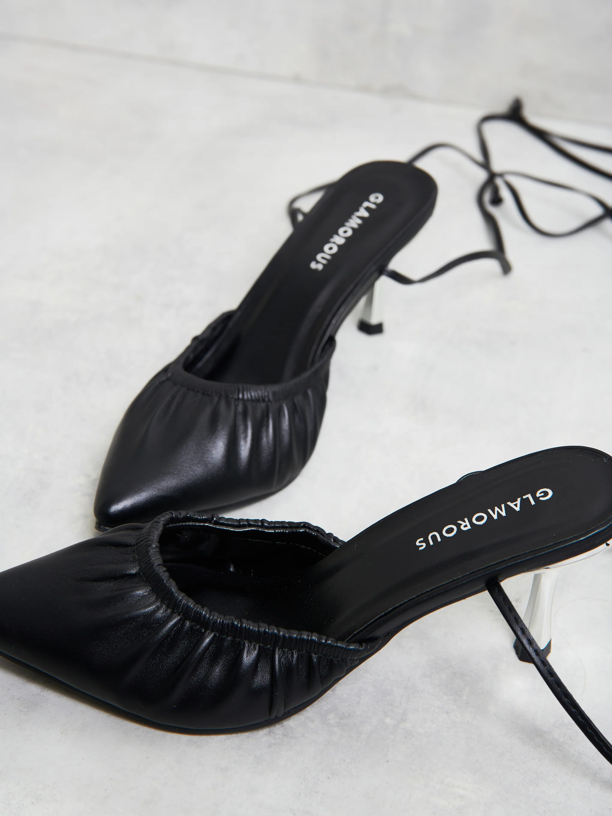 Glamorous Black Lace Up Faux Leather Kitten Heels - Image 2