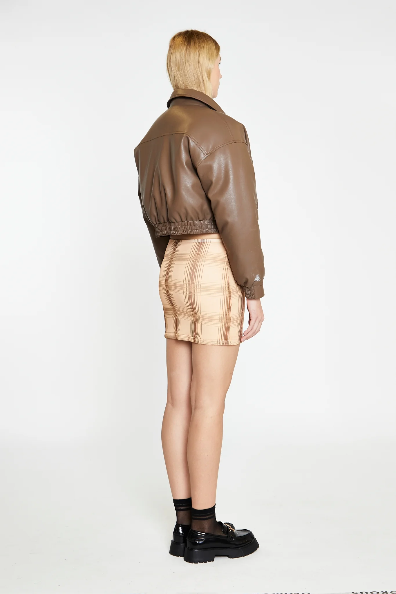 Peanut-Brown Cropped Bomber Jacket - Image 4