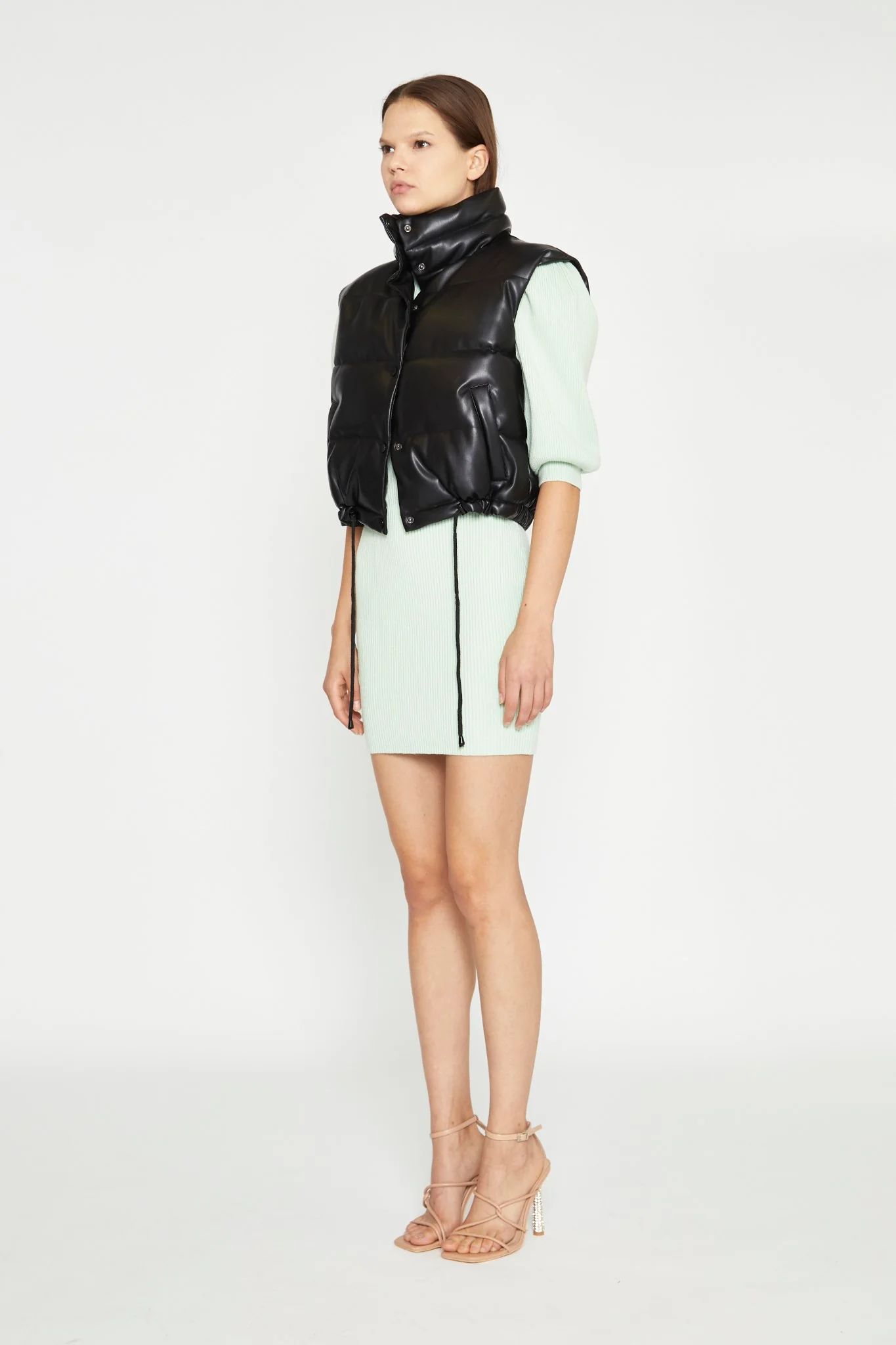 Black Pu Puffer Gilet - Image 4