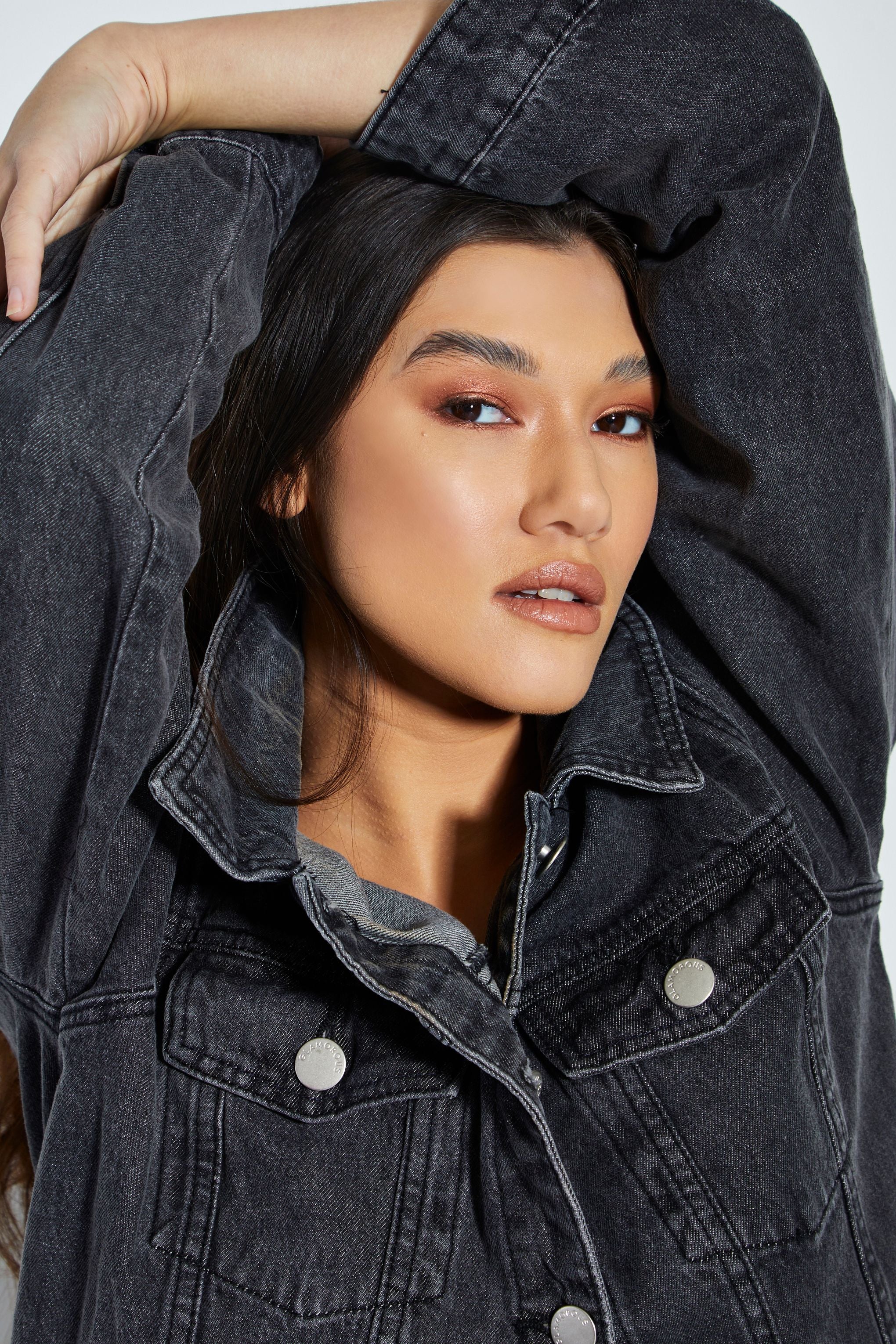 Glamorous Washed Black Denim button Front Jacket - Image 3