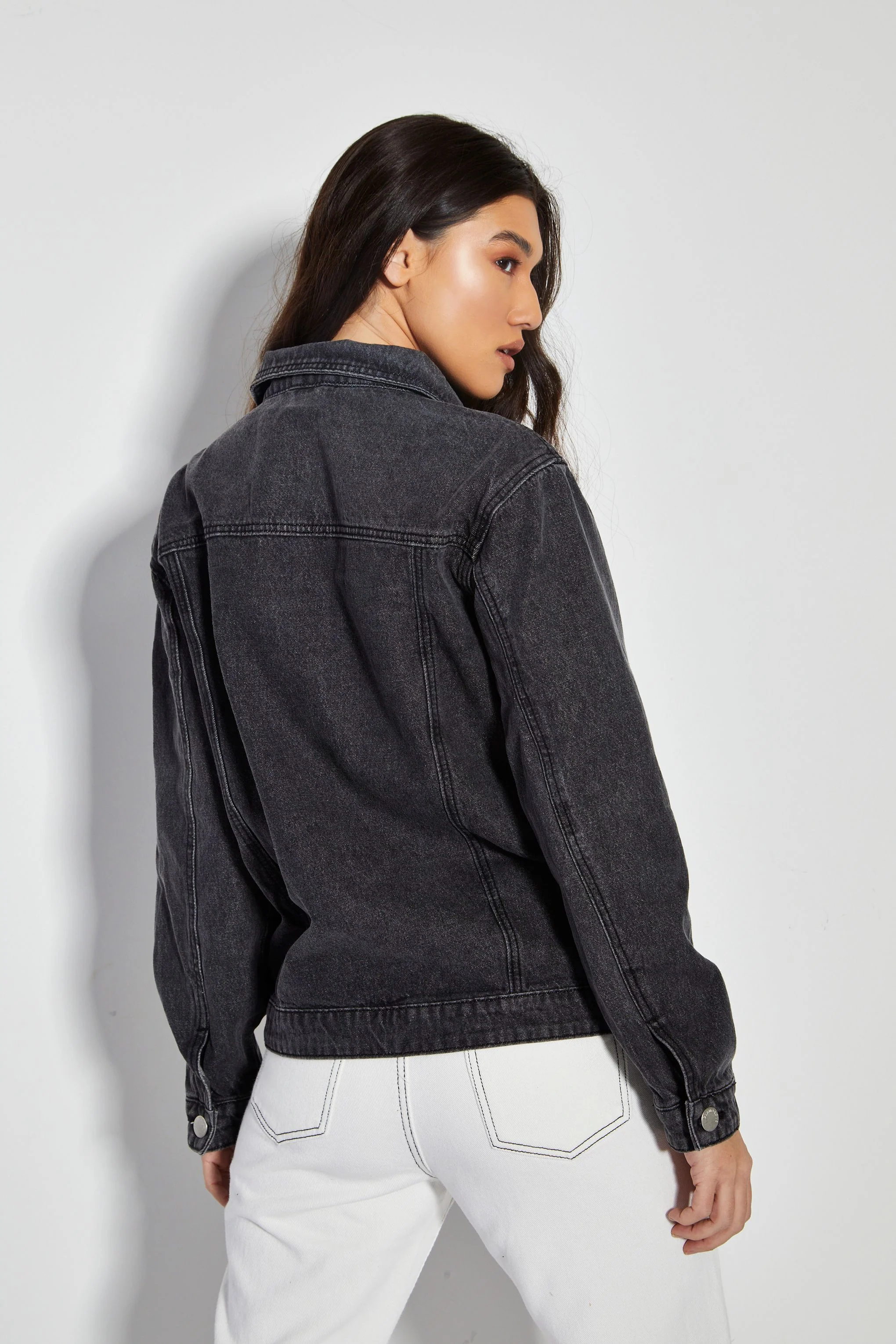 Glamorous Washed Black Denim button Front Jacket - Image 4