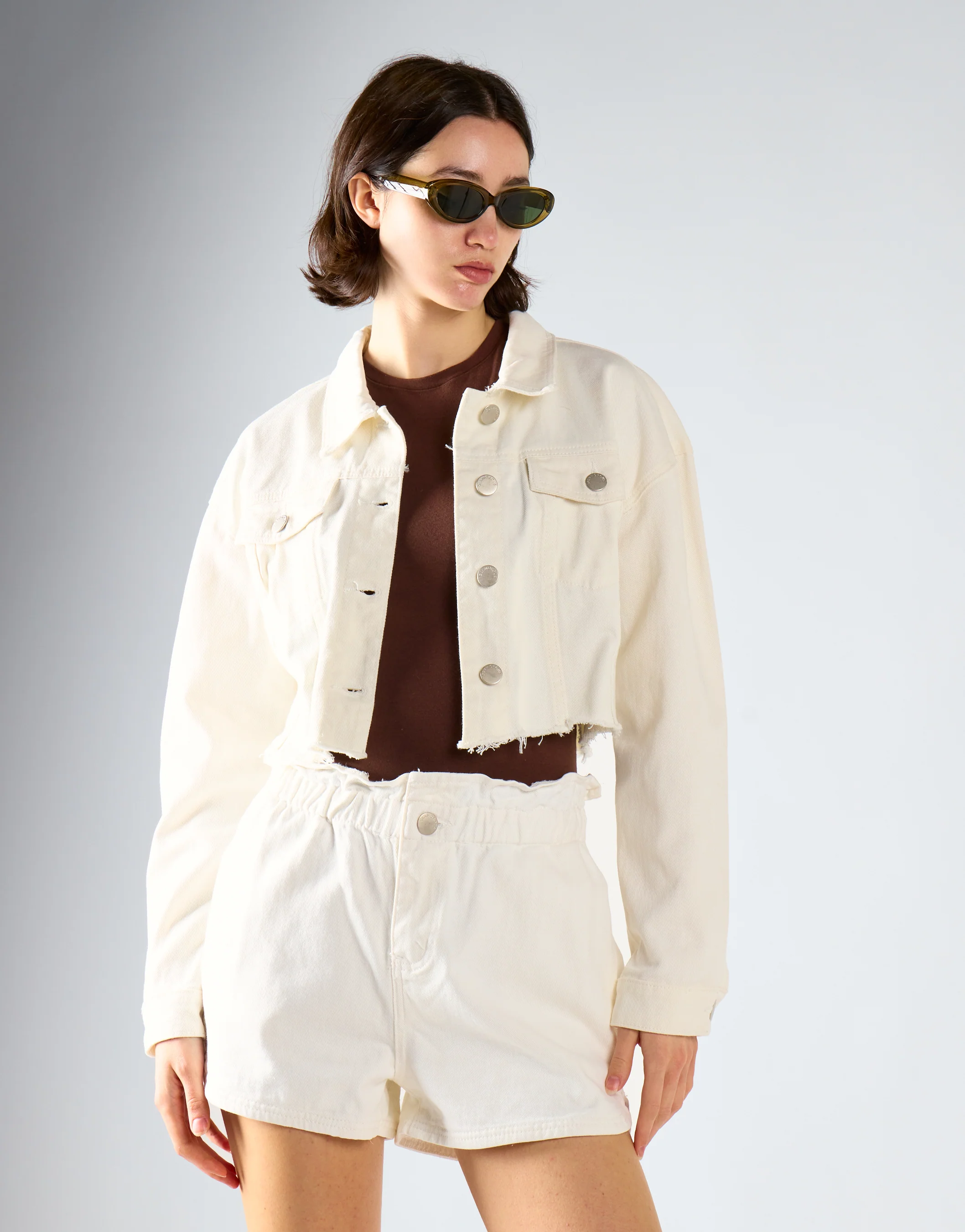 White Cropped Denim Jacket - Image 3
