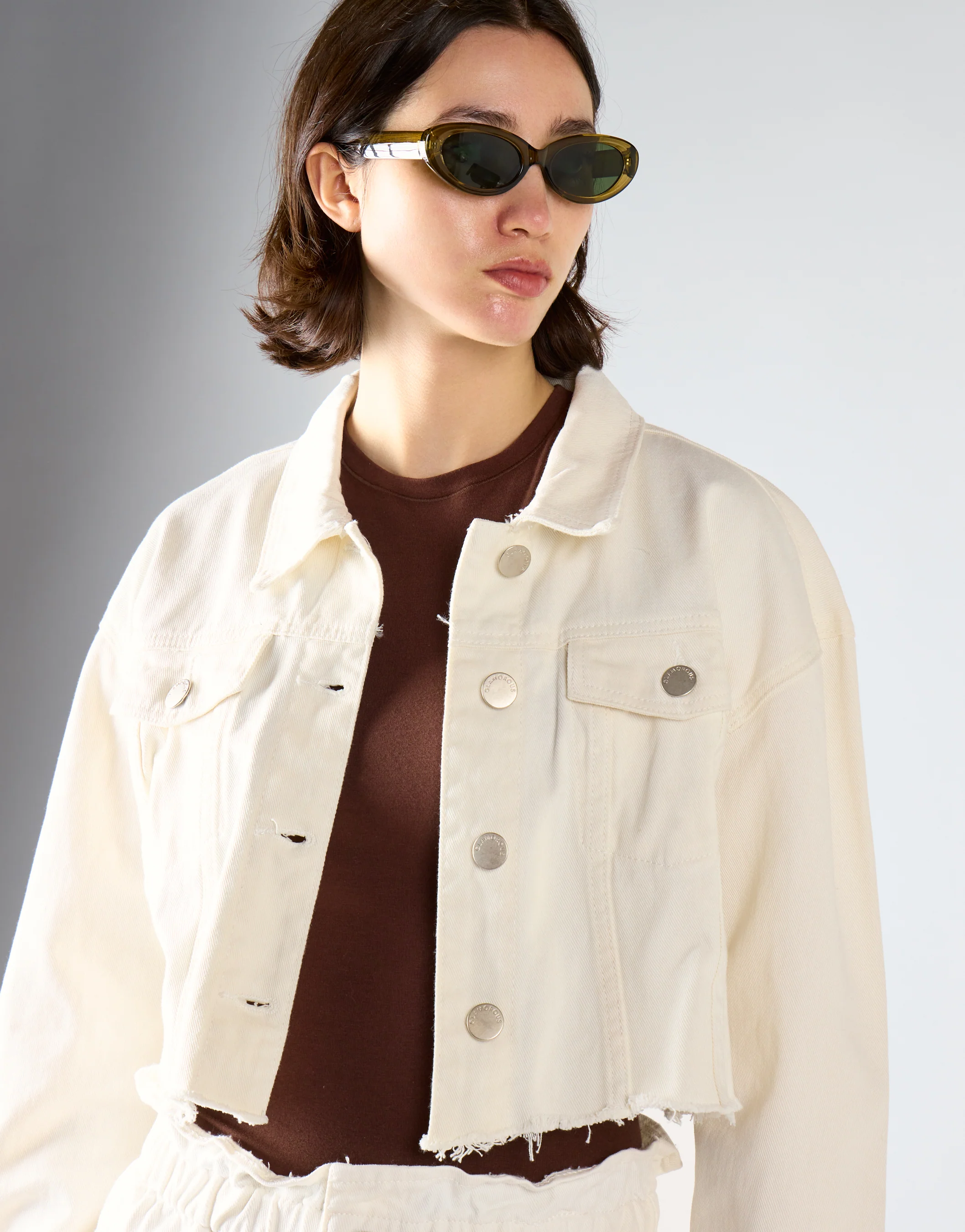 White Cropped Denim Jacket - Image 4