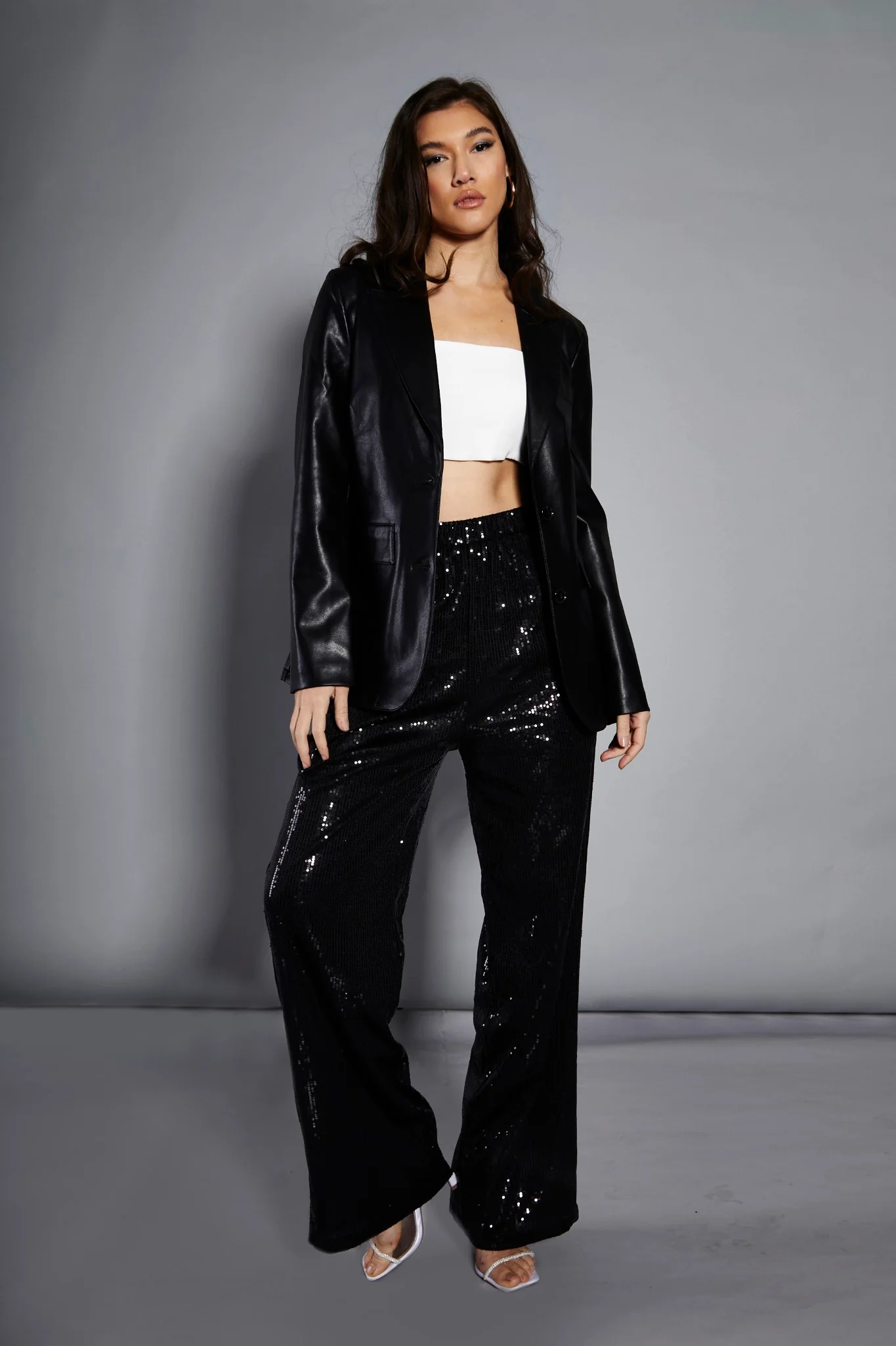 Glamorous Studio Black PU Blazer Jacket - Image 3