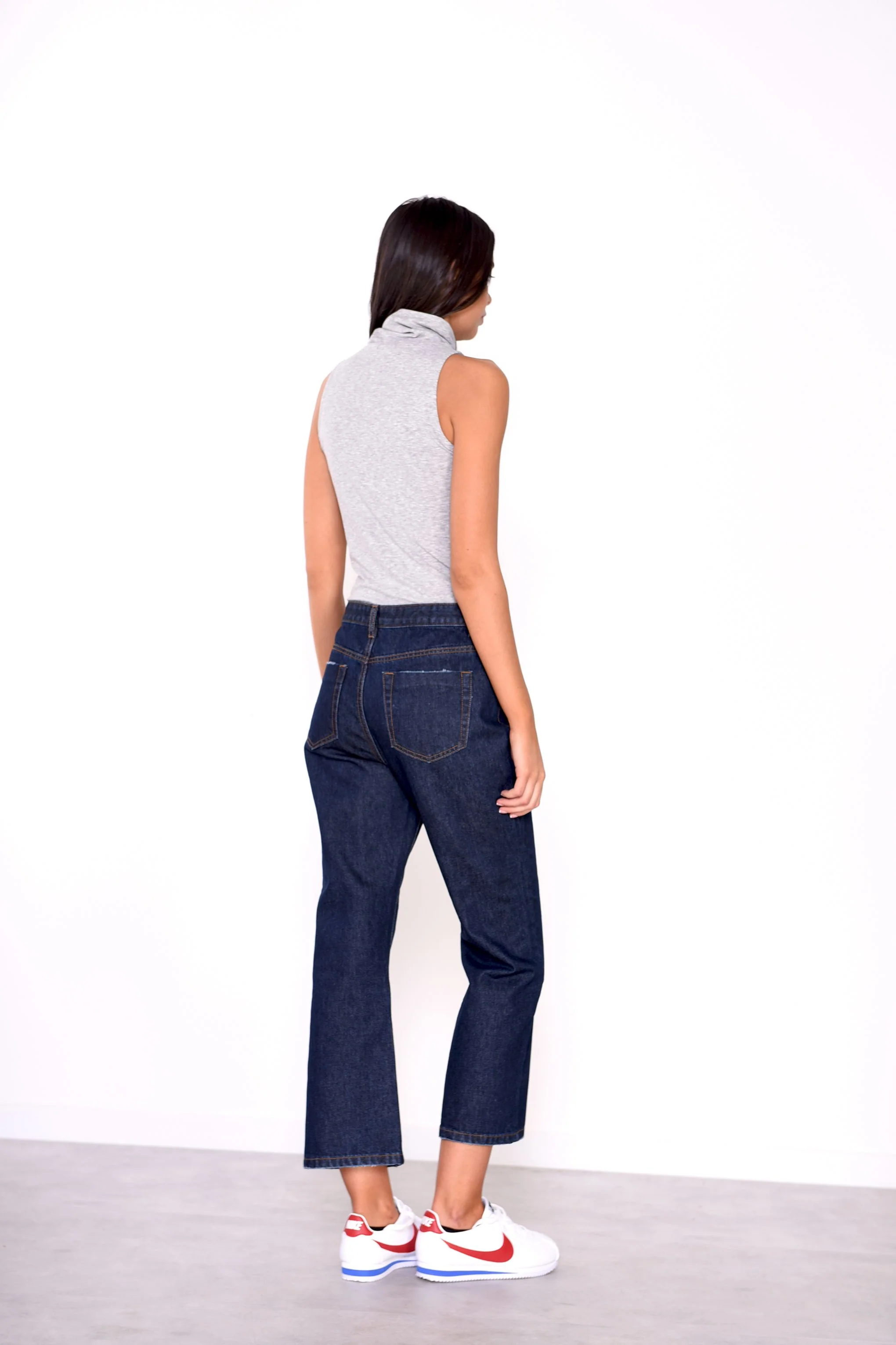 Glamorous Dark Blue High Waisted 3/4 Length Jeans - Image 3