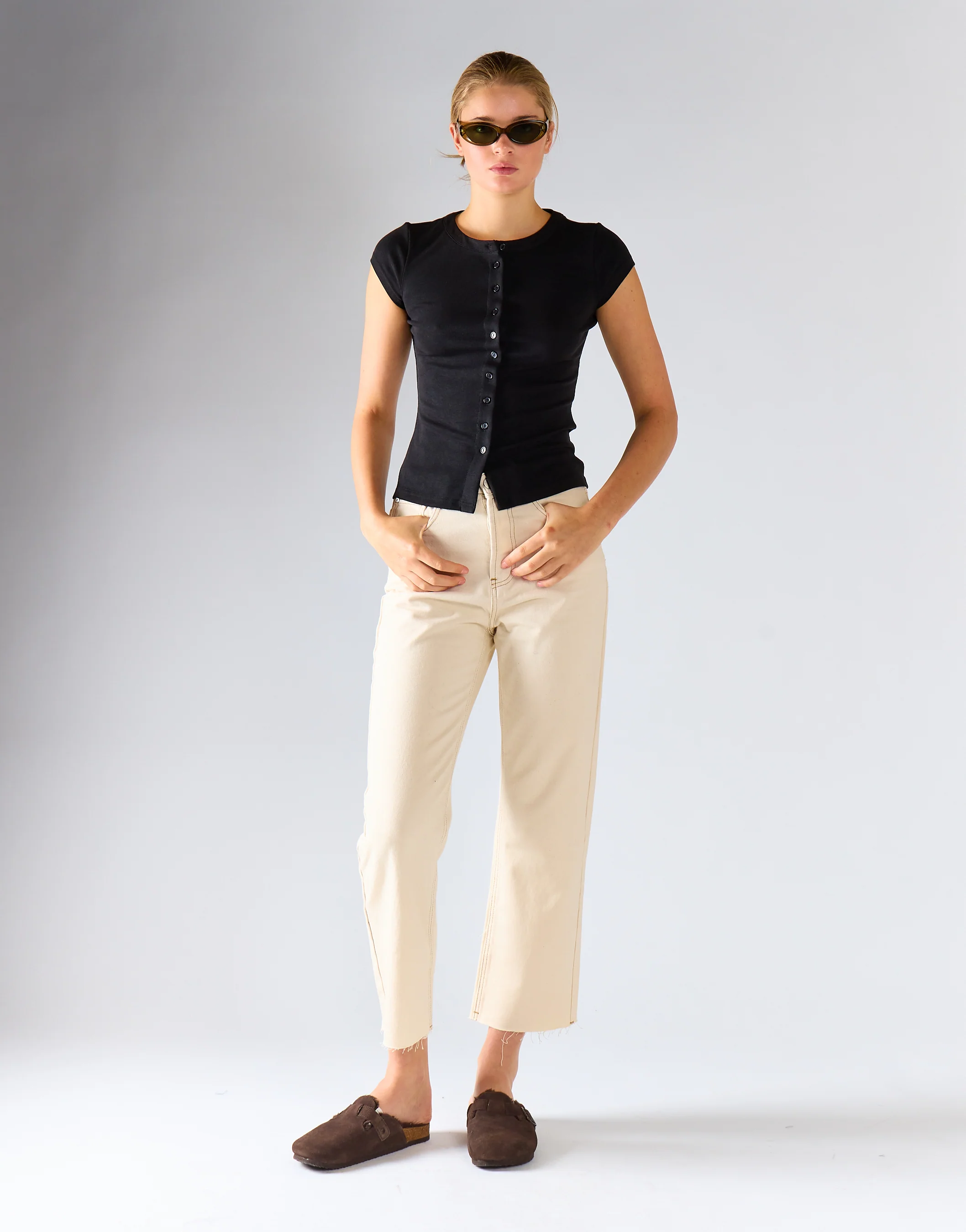 Dark Ecru High Waisted Straight Leg Jeans