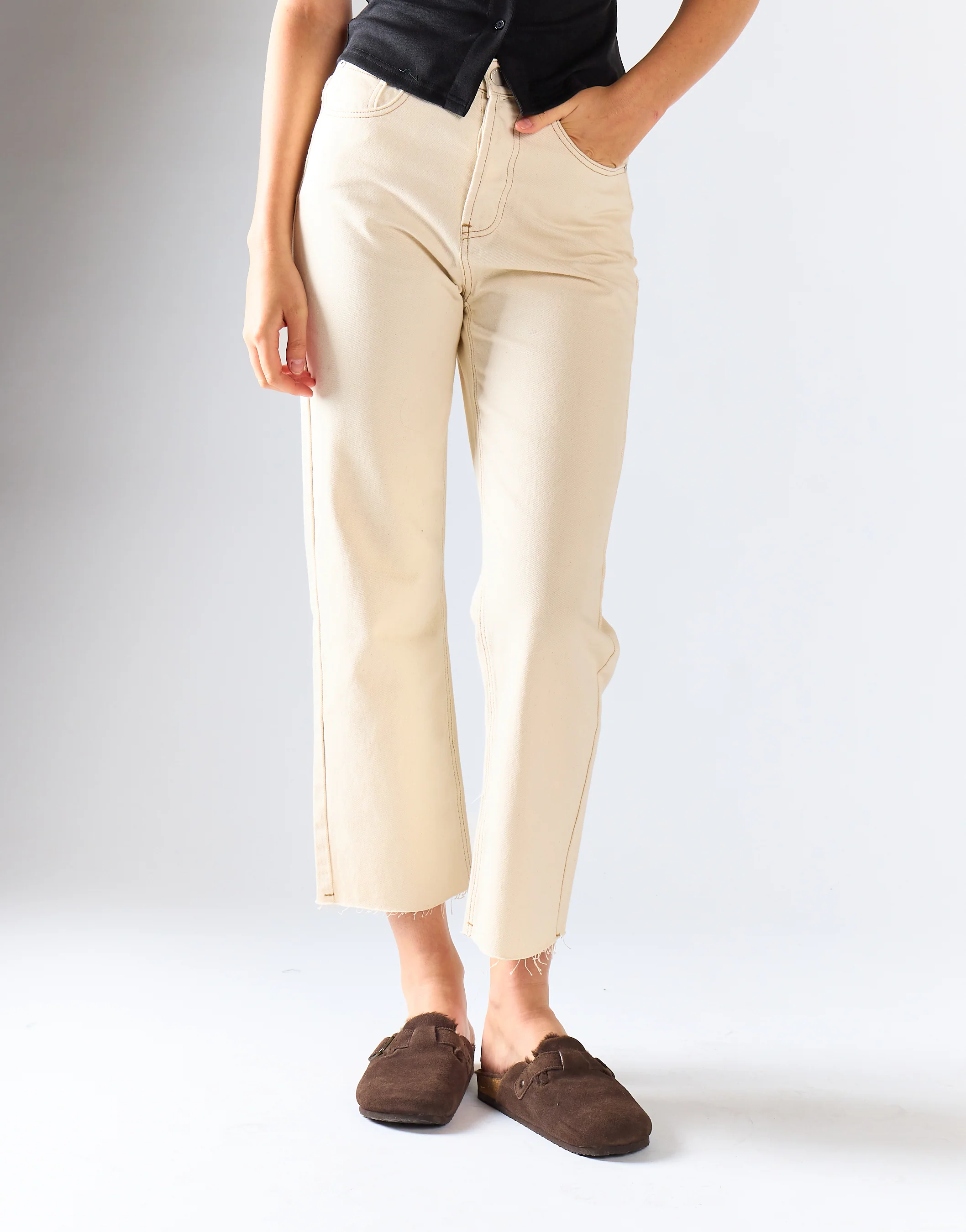 Dark Ecru High Waisted Straight Leg Jeans - Image 3