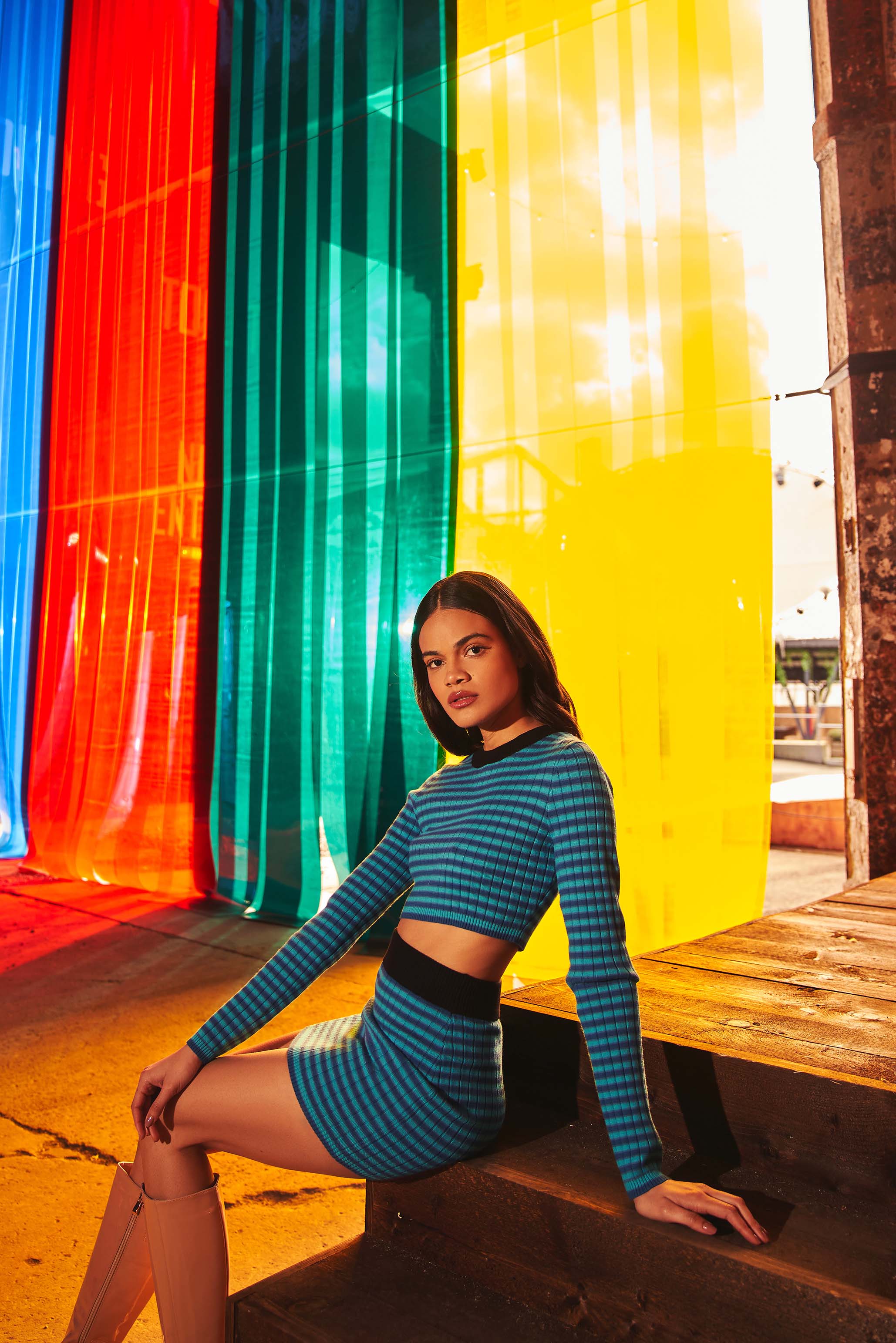 Glamorous Blue Stripe Crop Top - Image 3