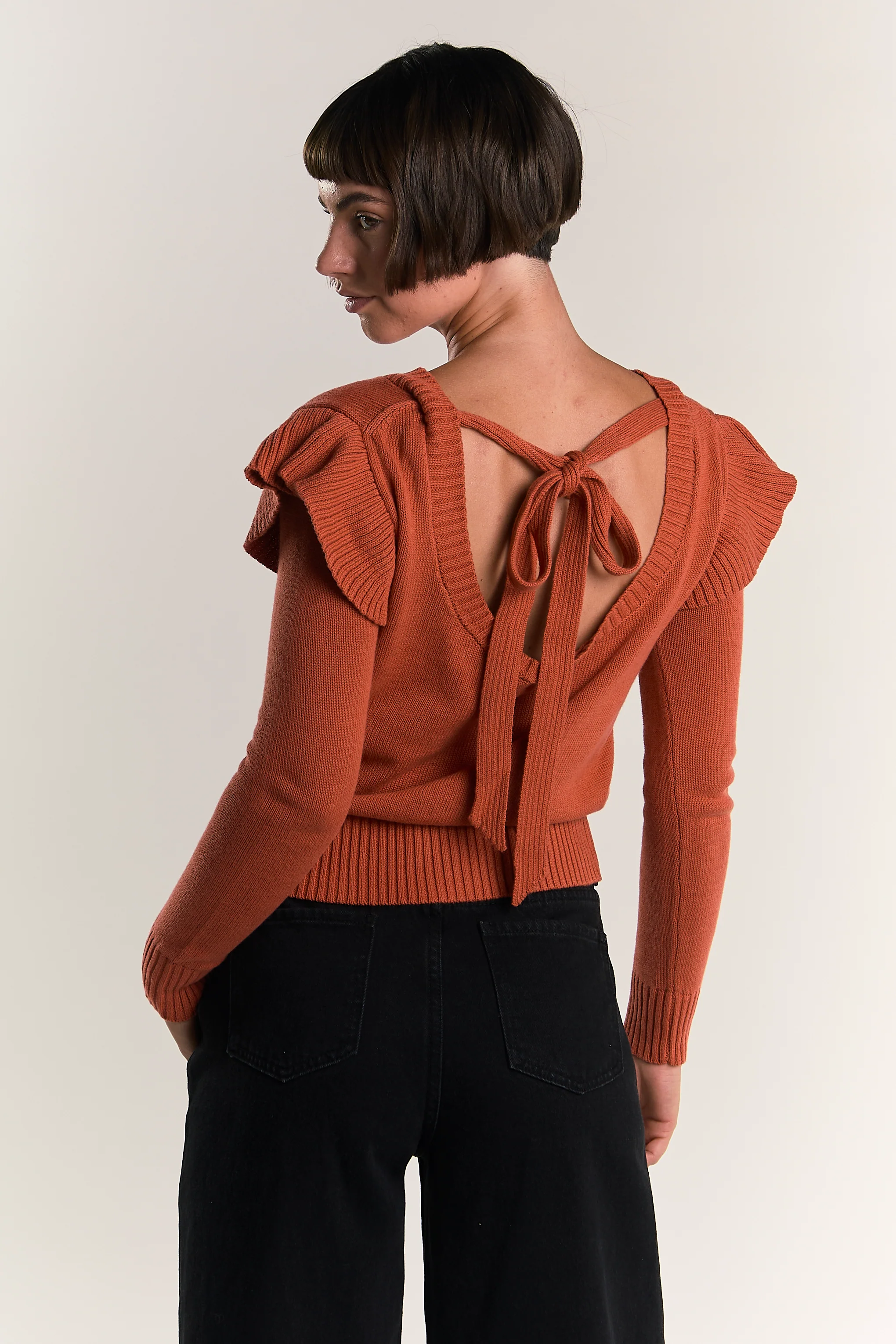 Glamorous Orange Rust Ruffle Long Sleeve Jumper - Image 2