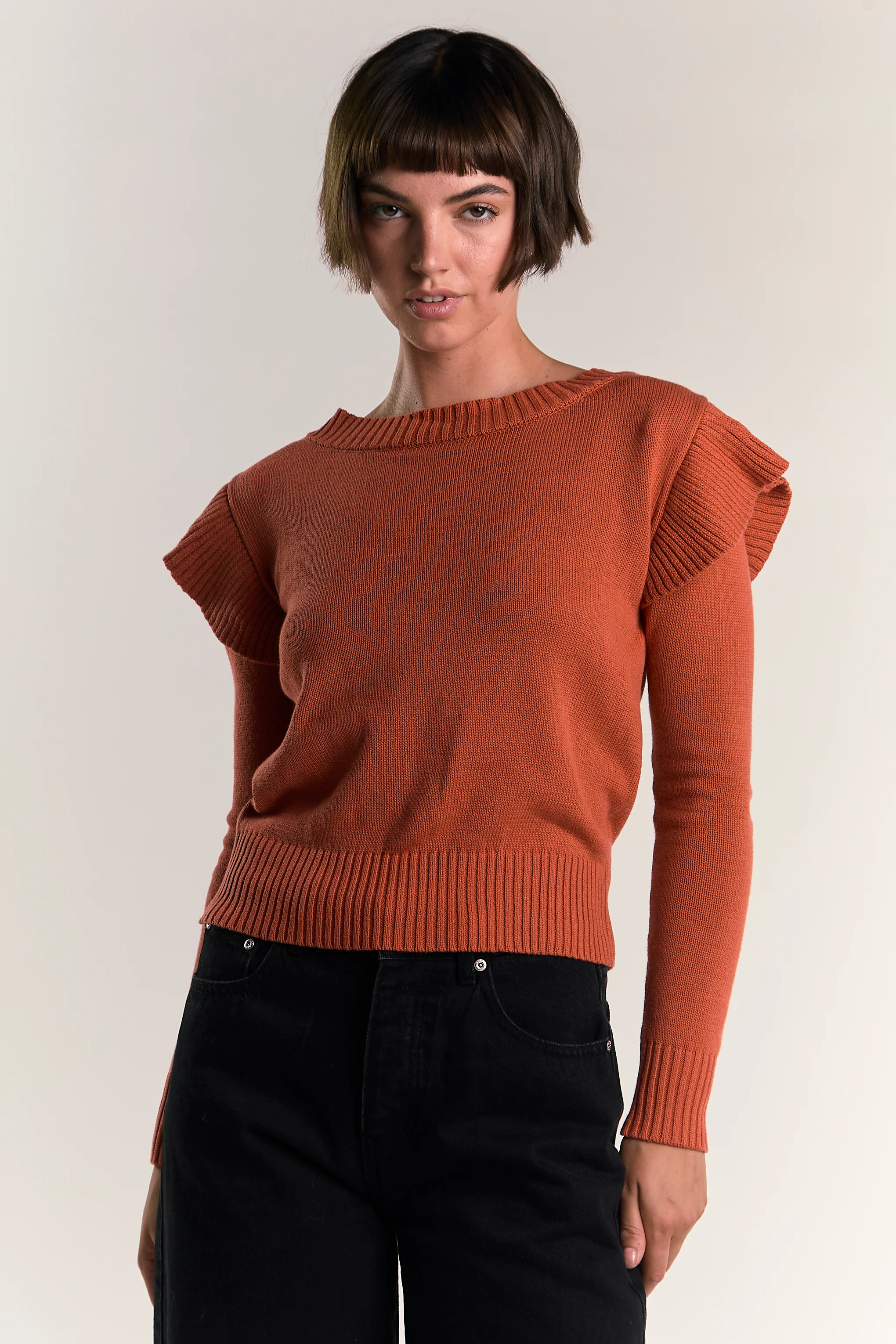Glamorous Orange Rust Ruffle Long Sleeve Jumper - Image 3
