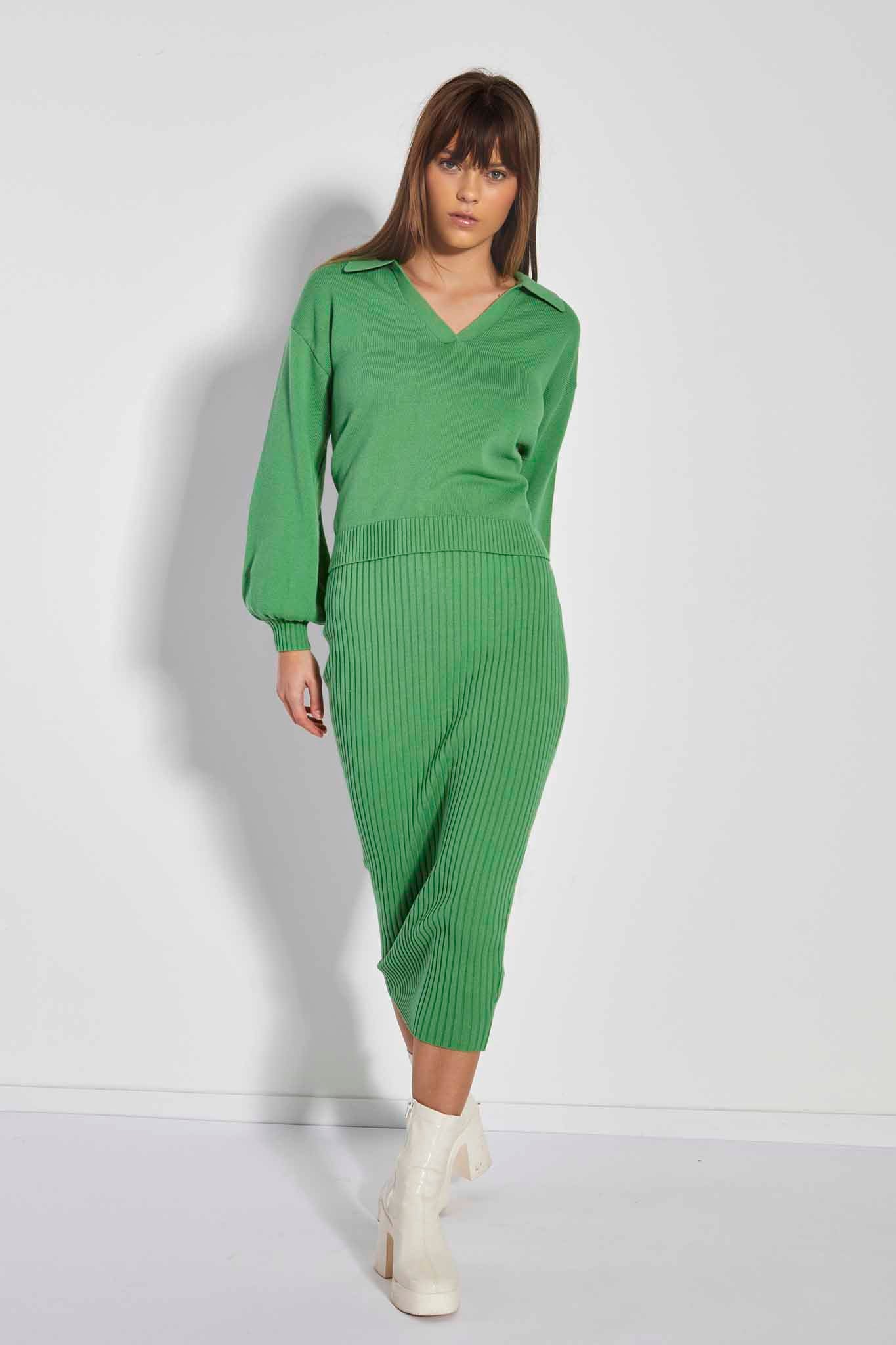 Glamorous Care Apple Green Knitted Jumper with Collar - Image 3