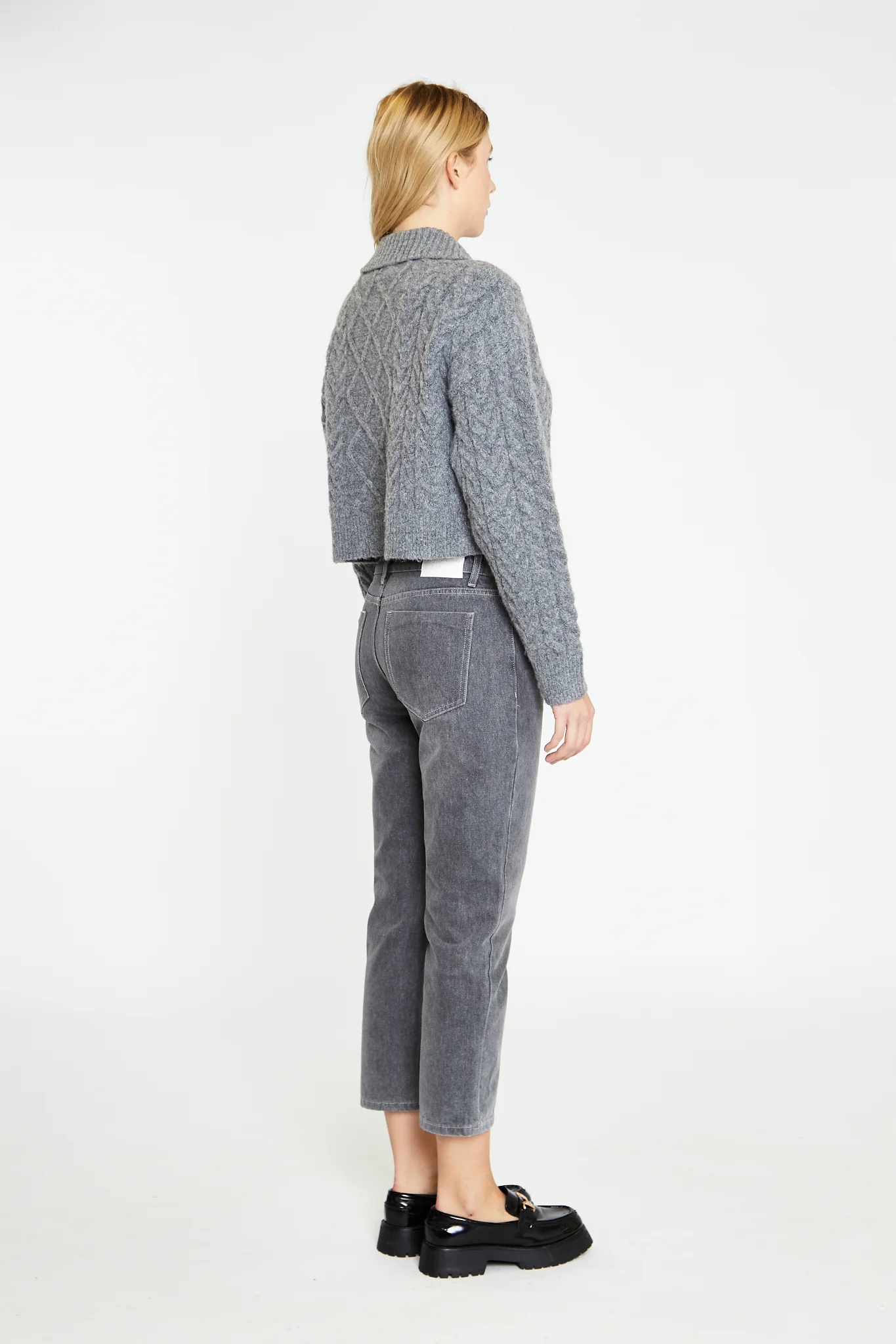 Dark-Grey Marl Collared Cable Knit Jumper - Image 4