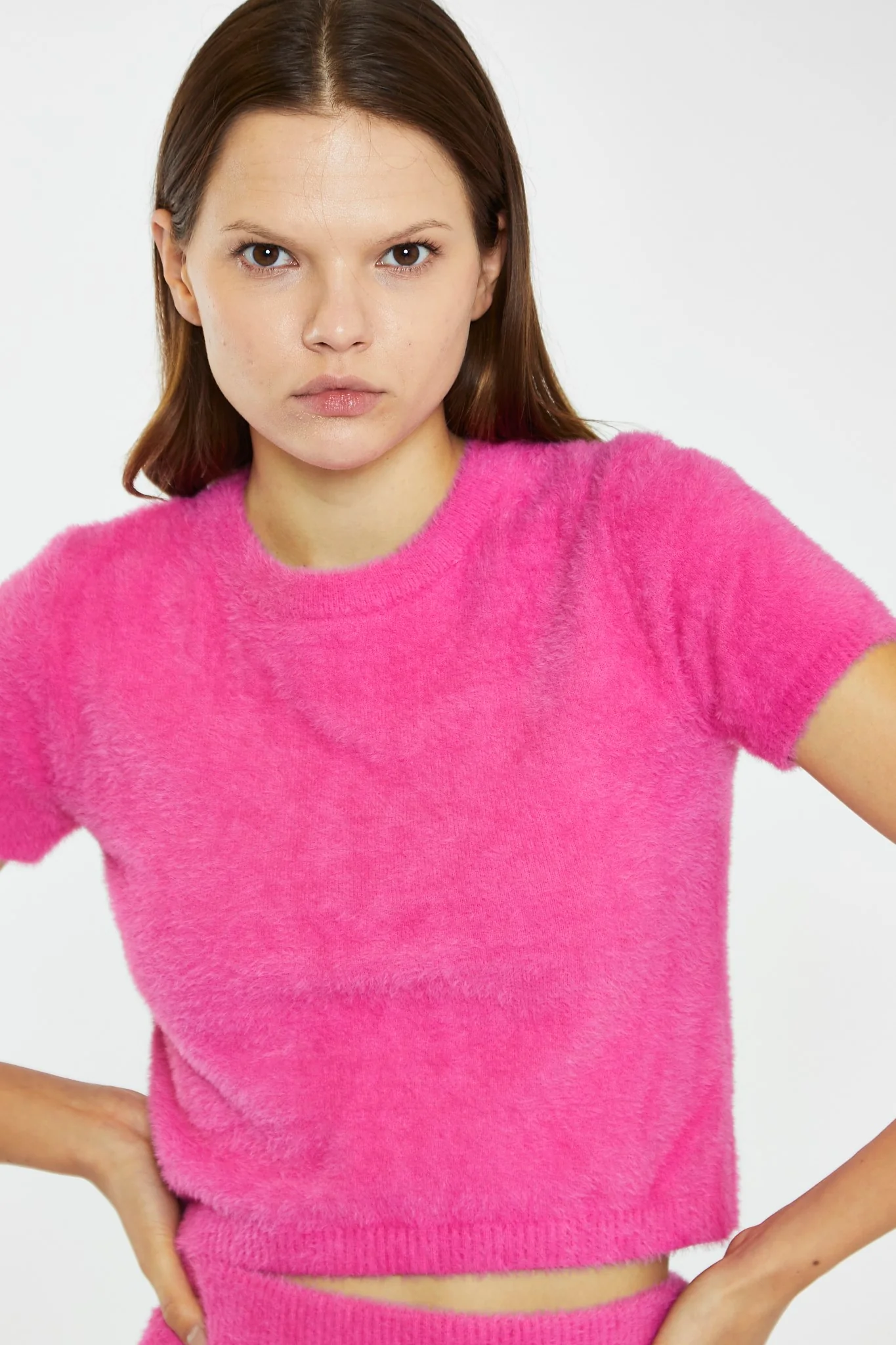 Hot Pink Short-Sleeve Knitted Crop-Top - Image 3