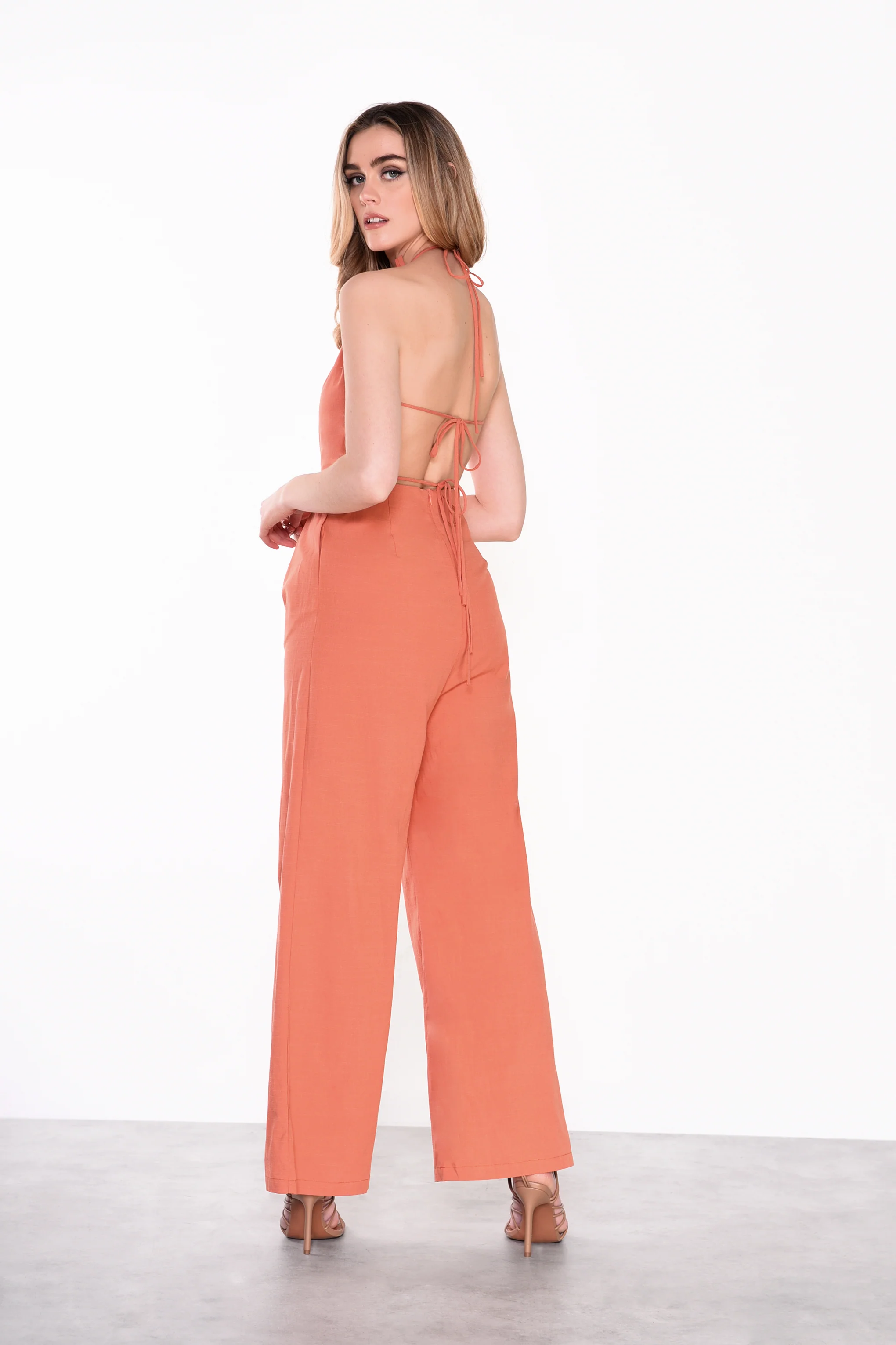 Glamorous Womens Orange Rust Tie Back Wide Leg Jumpsuit - Image 3