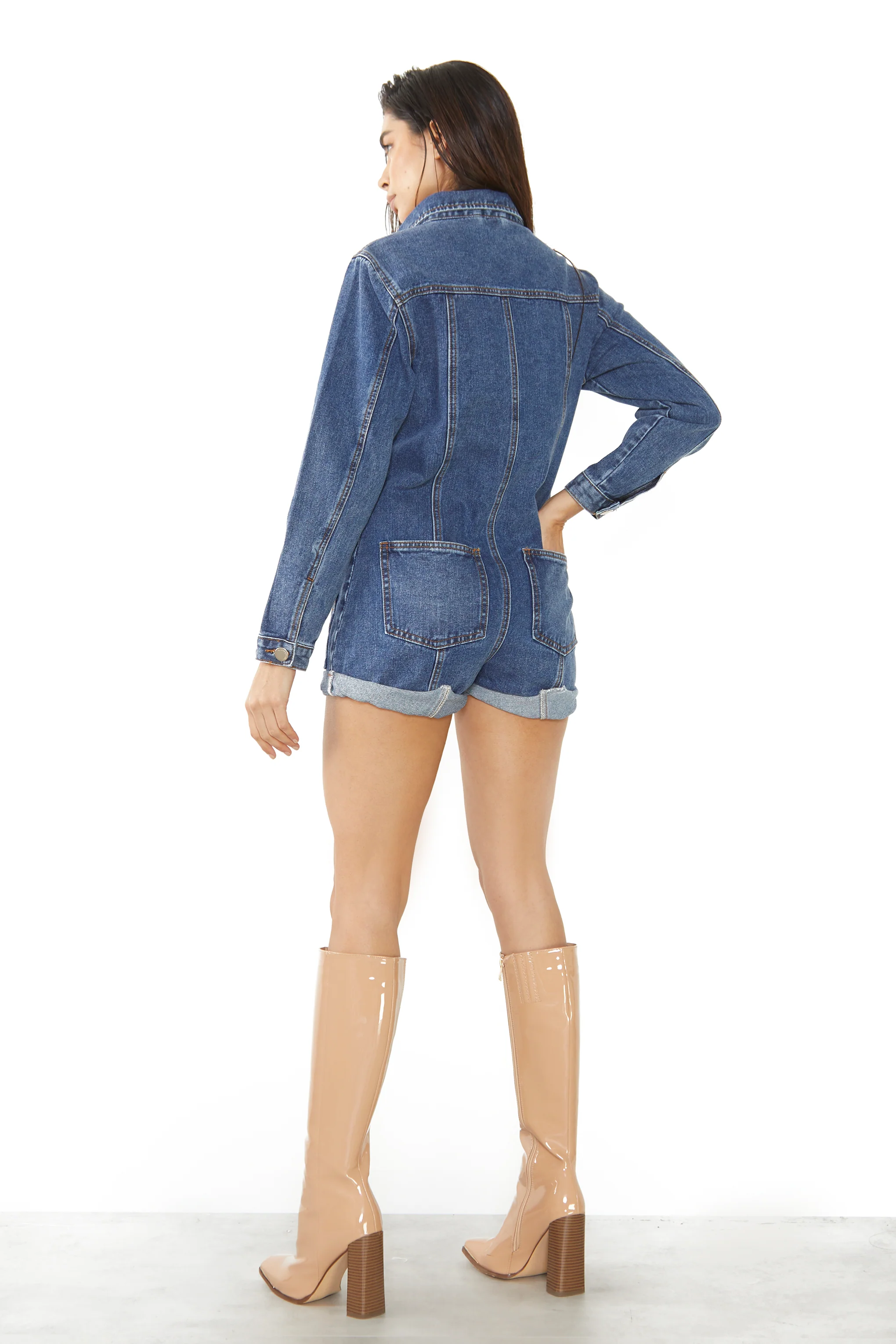 Glamorous Womens Mid Stonewash Denim Playsuit - Image 3