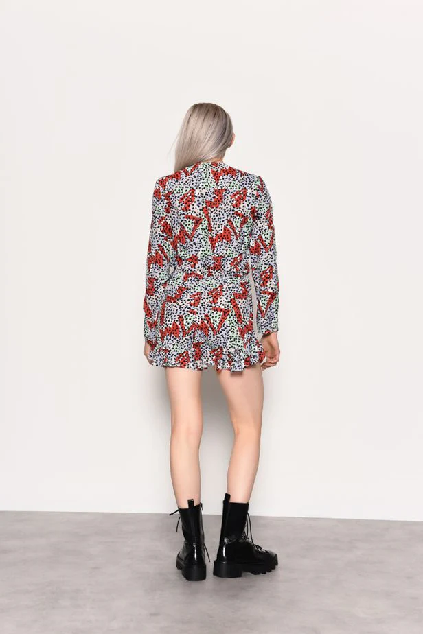 Glamorous Multi Geo Print Tie Front Playsuit - Image 4