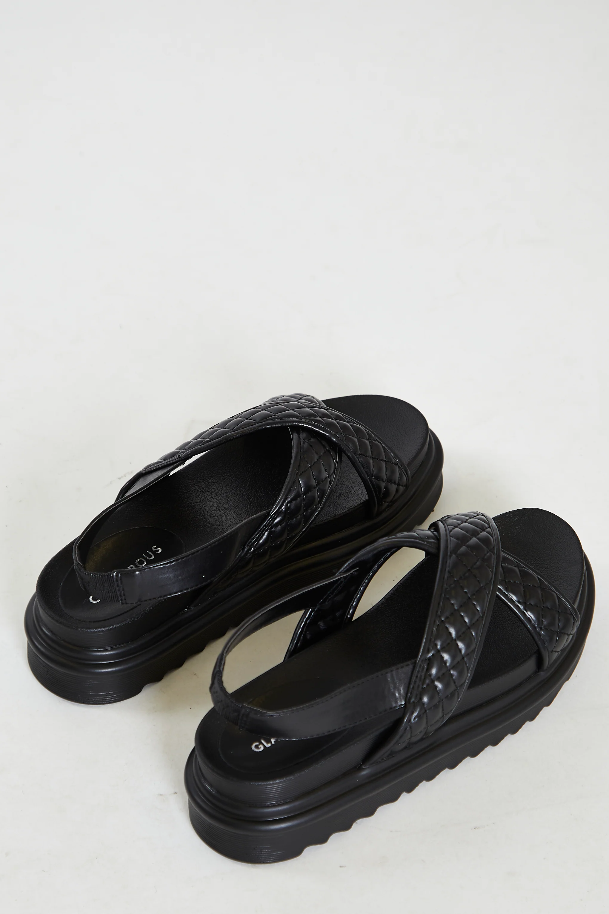Glamorous Black Cross Strap Flatform Sandals - Image 4