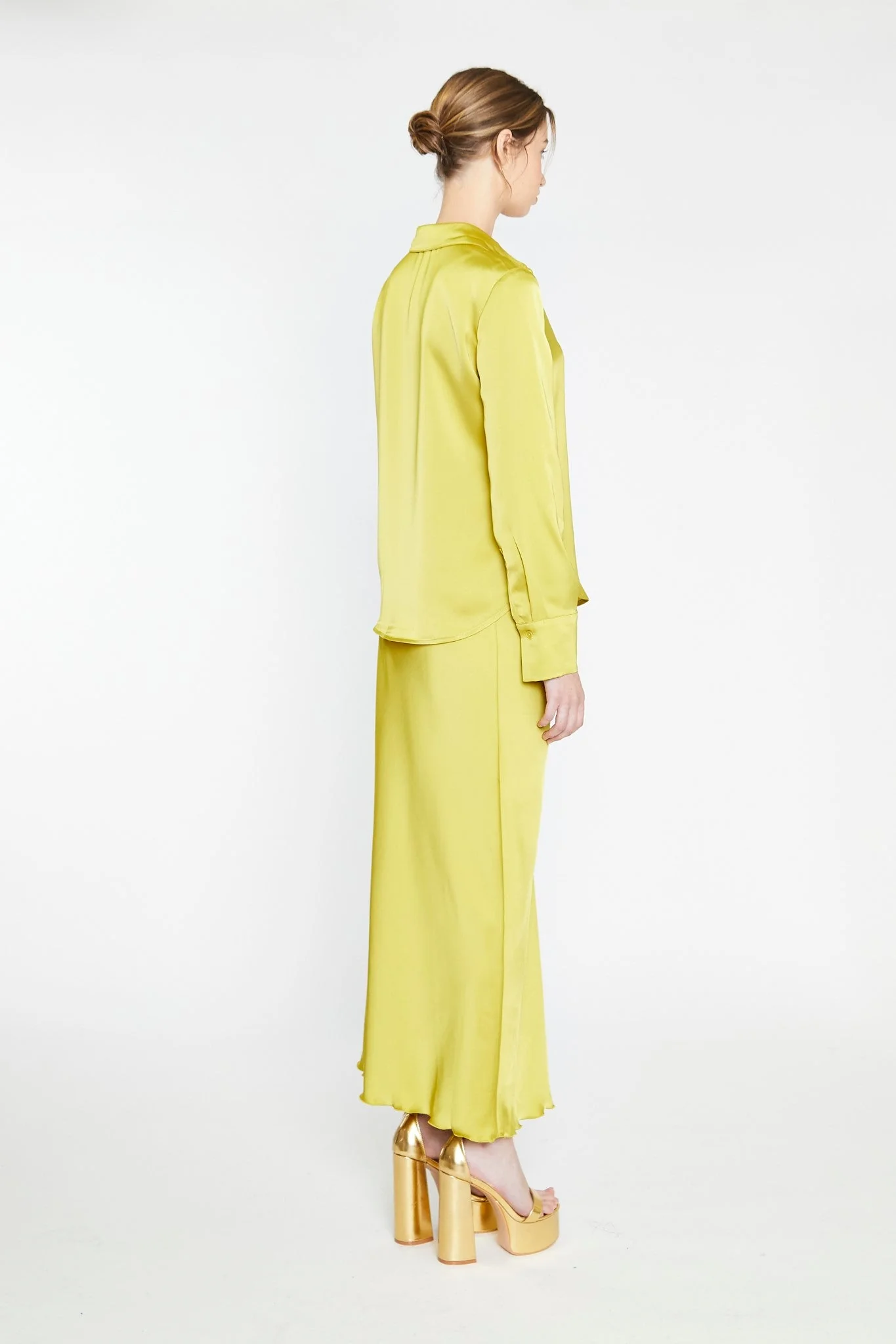 Chartreuse Satin Classic Shirt - Image 4