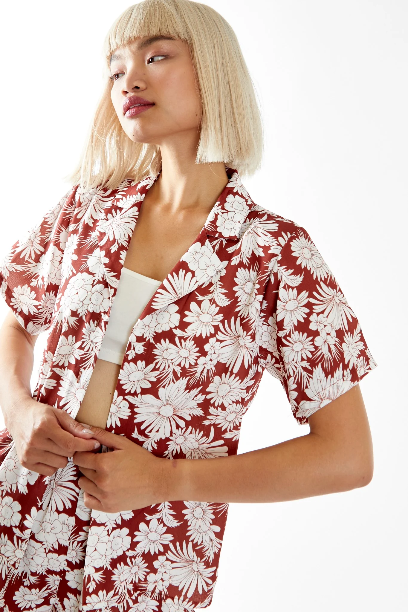 Brown Resort-Floral Loose Fit Collared-shirt - Image 4