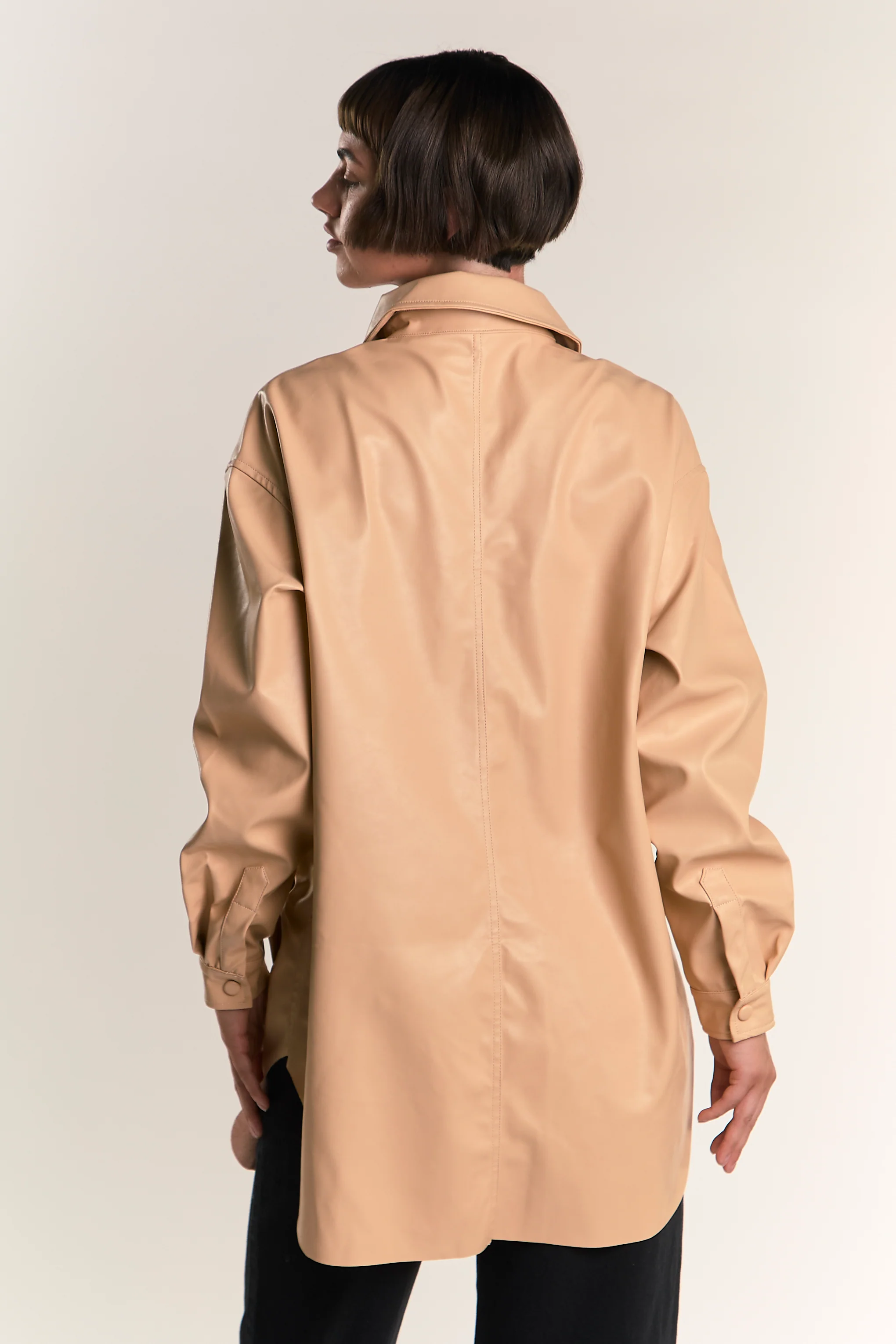 Glamorous Honey PU Button Front Shirt - Image 2