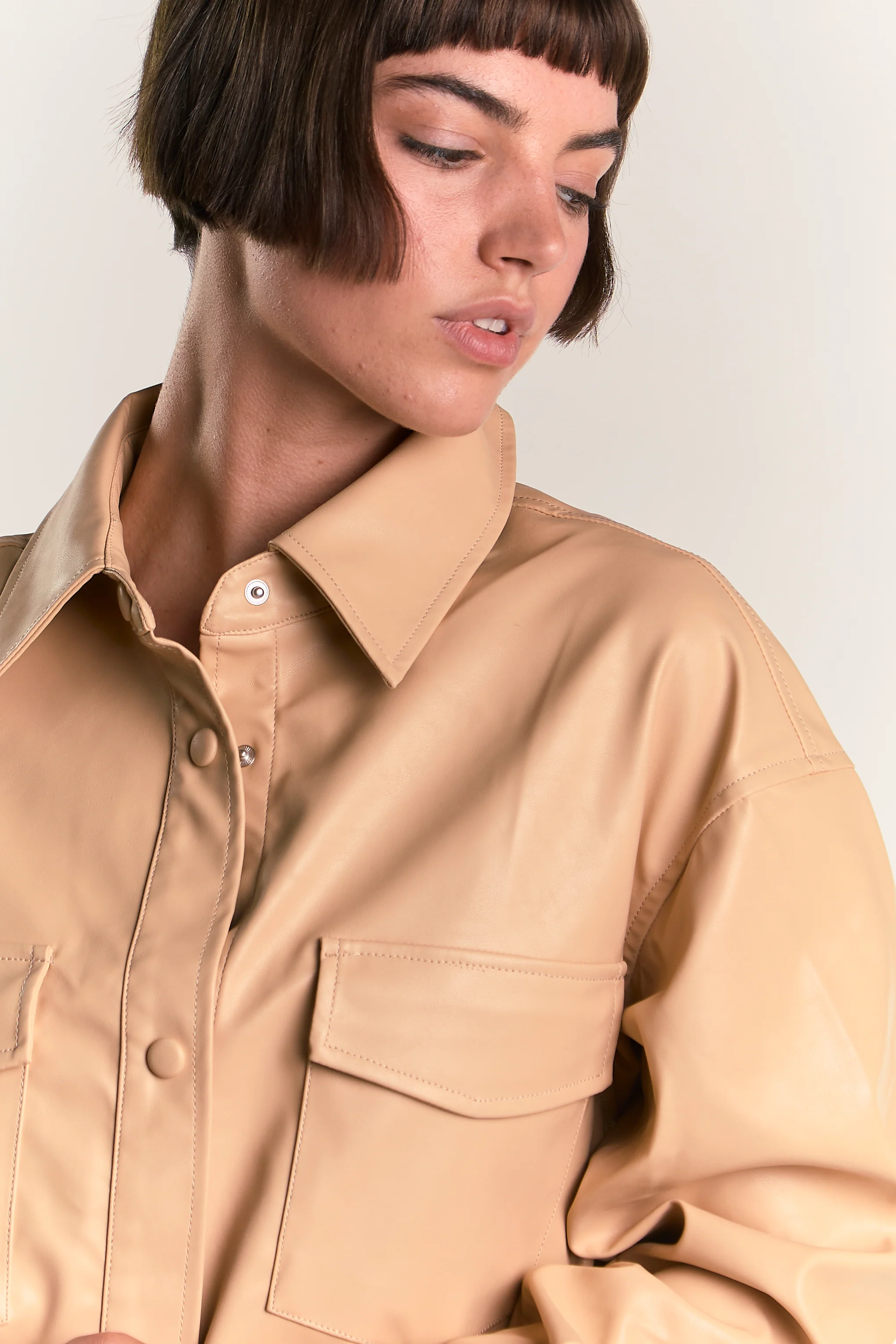 Glamorous Honey PU Button Front Shirt - Image 4